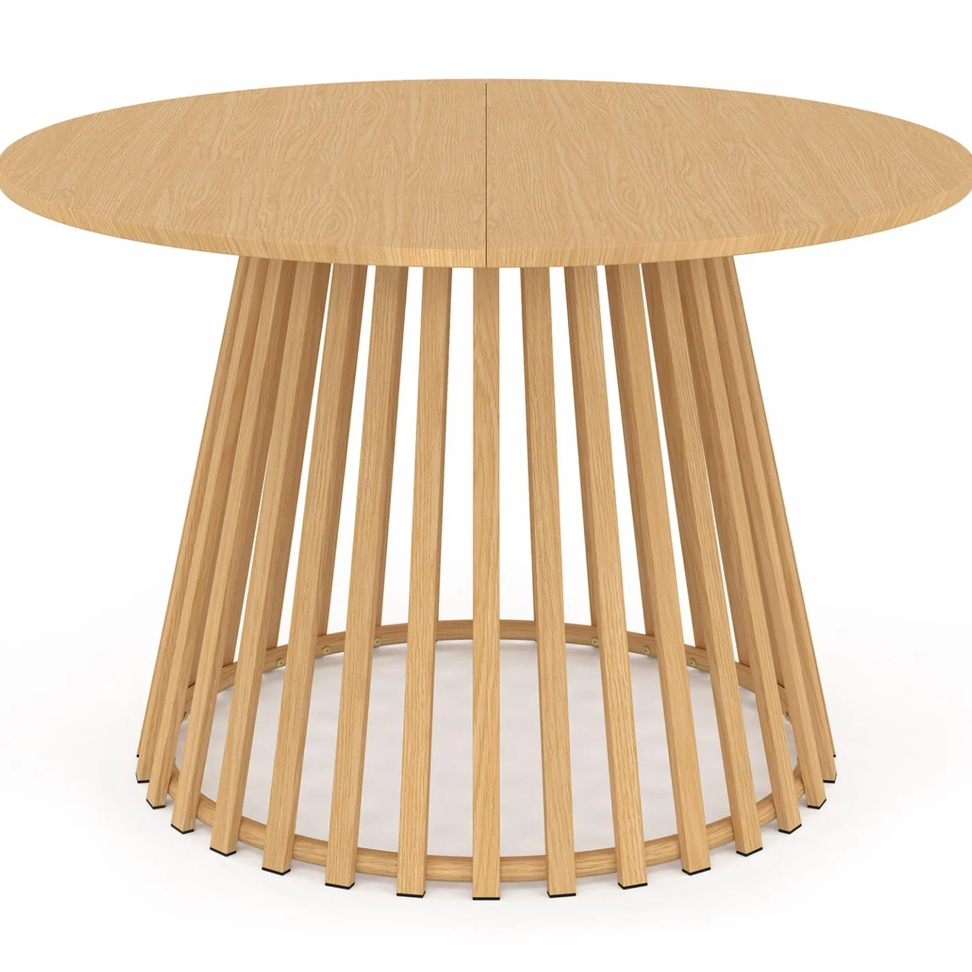 IDMarket - Salon de Jardin SOLAL Table Ronde 120 cm avec Pied Lattes en métal et 6 chaises de Jardin avec lanières et Coussins Beiges