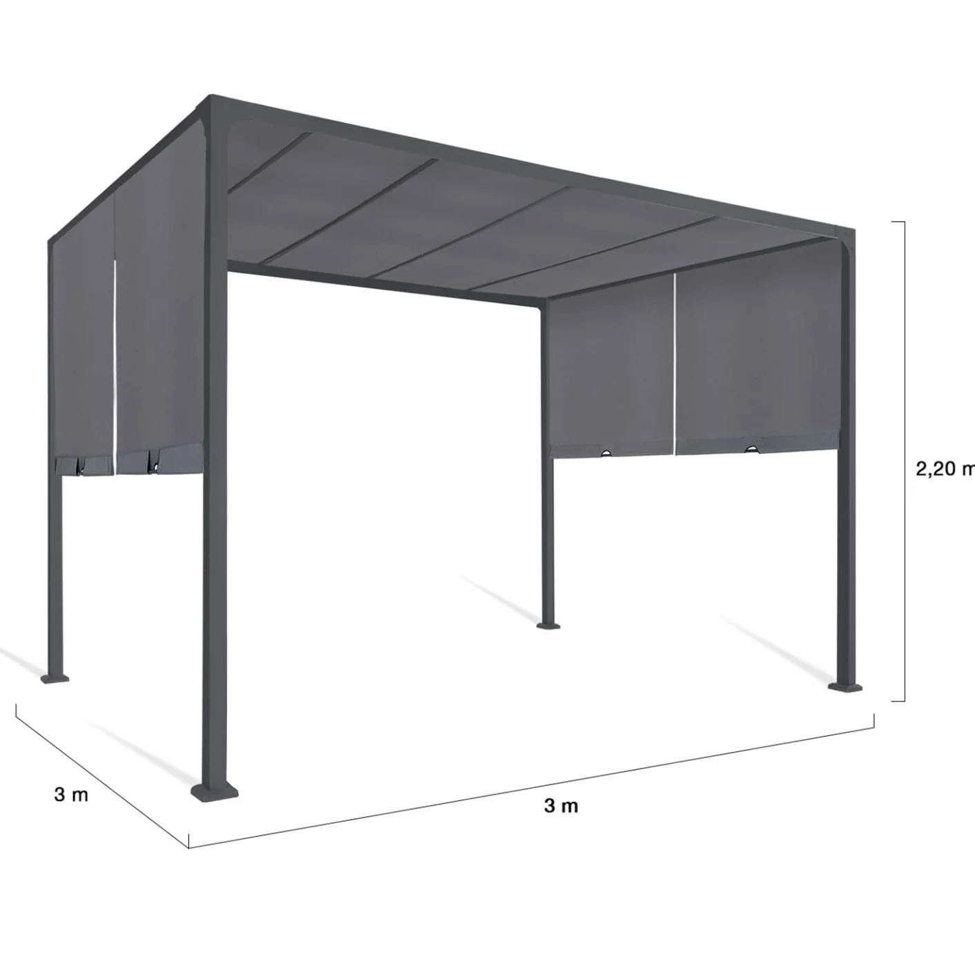 Pergola coulissante 2 pans 3x3 M Toile Gris Anthracite
