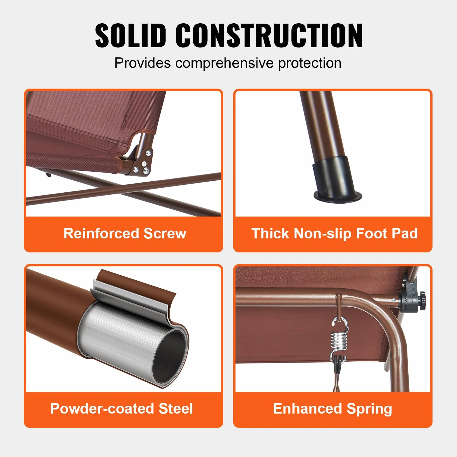 VEVOR Balancelle de terrasse pour 3 Personnes, balançoire avec auvent réglable de Porche, avec accoudoirs, Tissu Teslin, Cadre en Acier allié pour Balcon, Cour, Patio, Jardin, Bord de Piscine, Marron