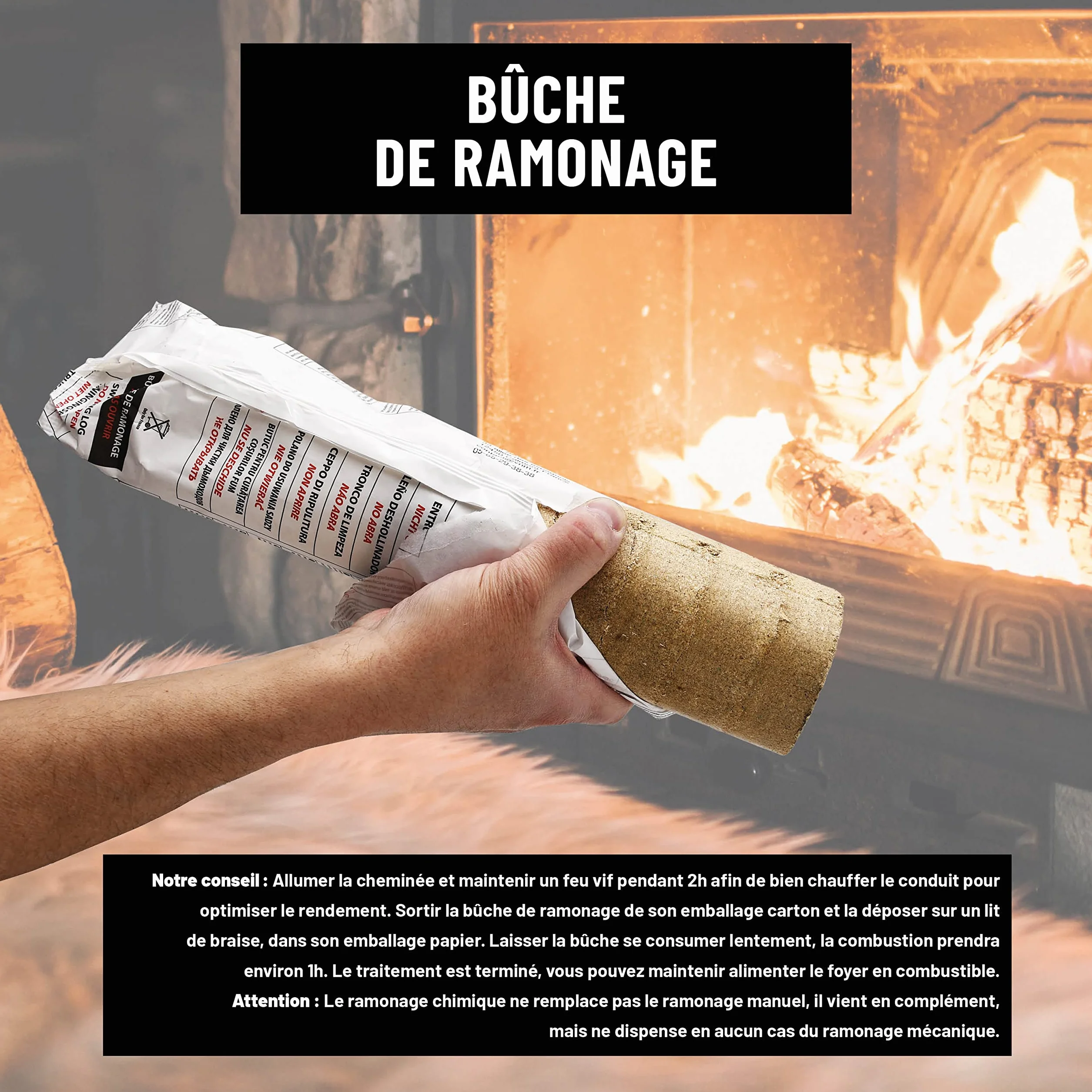 Bûche de Ramonage K-OFEU Inox Tous Conduits Cheminées Poêle Chaudières Fabriqué France