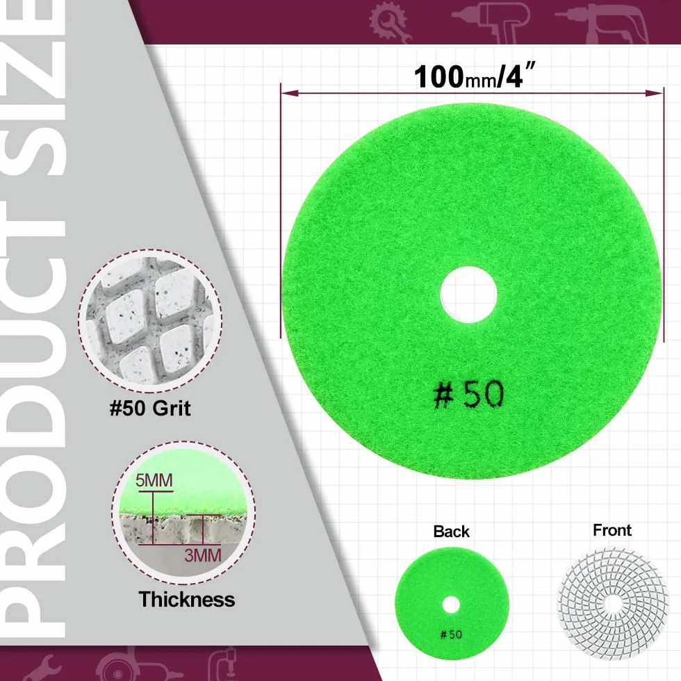 Disques de Polissage Diamant Grain 50 12 Pièces 100mm pour Granit Marbre Pierre Meuleuse d'Angle