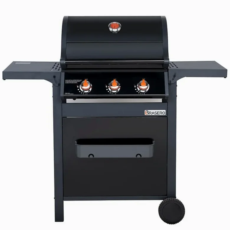BRASERO BY FAVEX – Barbecue gaz Spring II 3 brûleurs – Surface mixte grille & plancha fonte – 9,95 kW – EASY CLEAN™ – Tablettes rabattables - Jusqu'à 10 convives