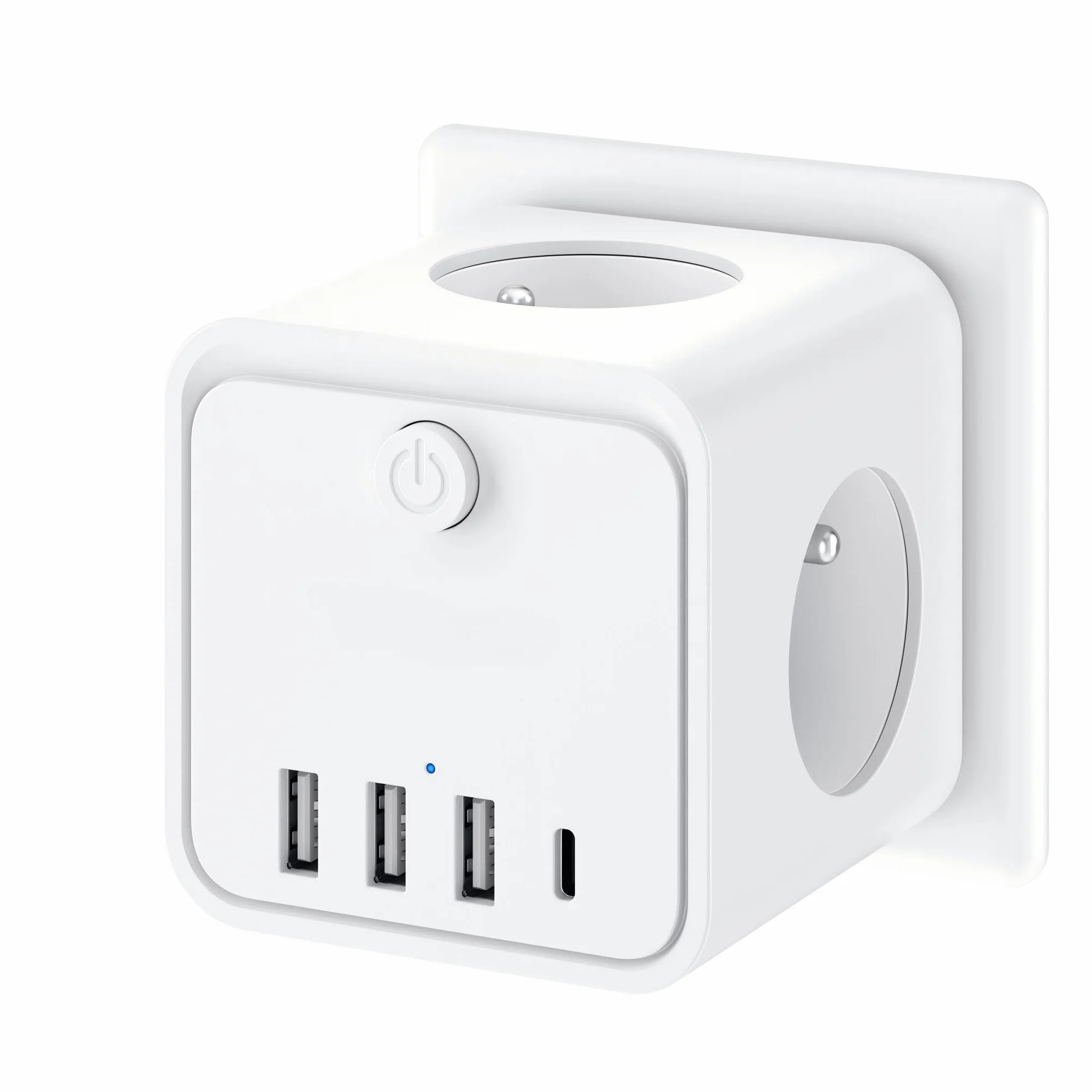 Multiprise Murale 7 en 1, Prise Multiple avec 3 Prises Française, 1 Type C et 3 Ports USB