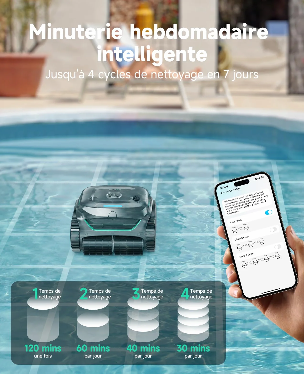WYBOT C2 Robot Piscine sans Fil 3 Moteurs Double Filtration Autonomie 180 Min pour Piscines Enterrées Max 150㎡