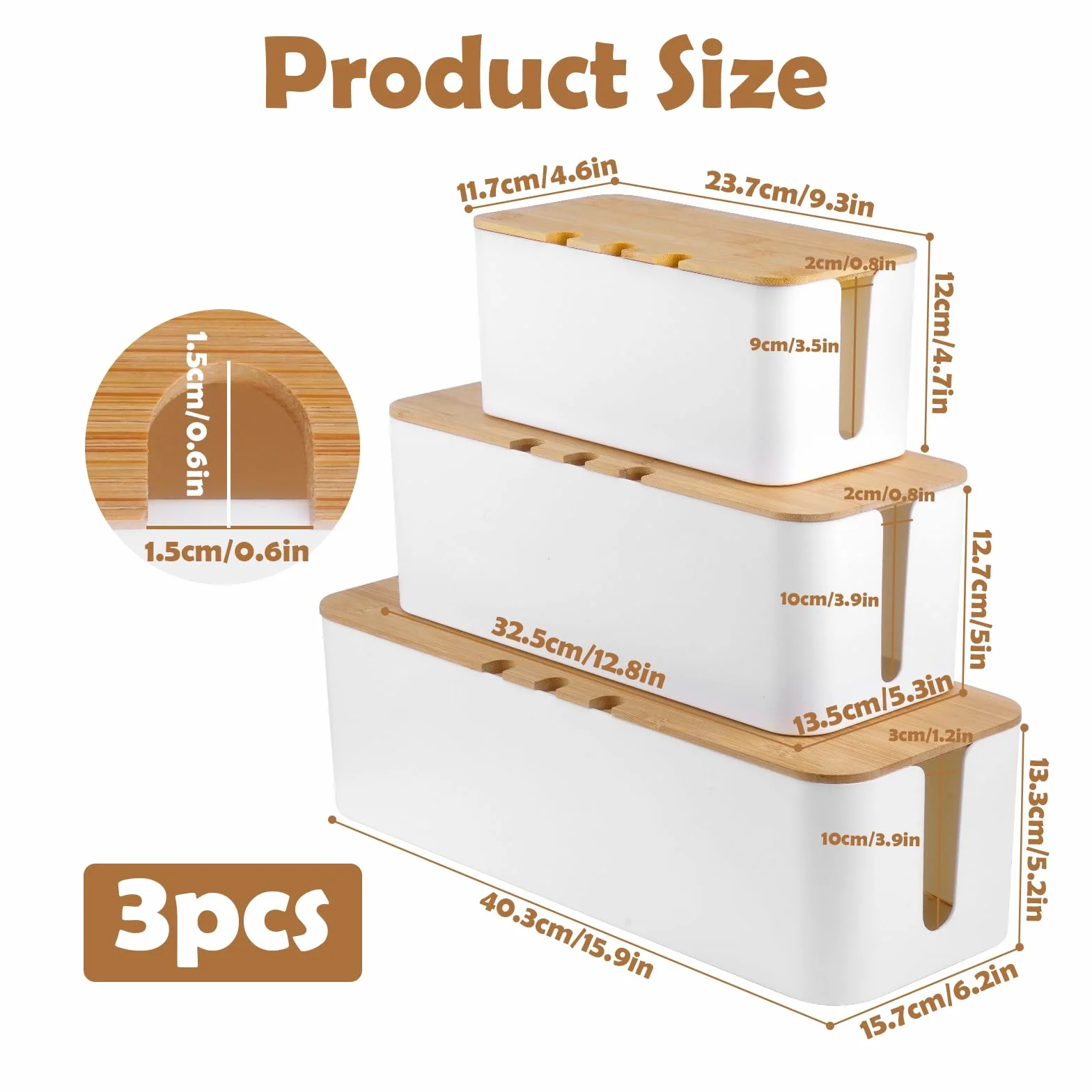 Boite Rangement Cable 3 Pièces avec Couvercle Bois Perforé, Cache Multiprise Electrique Blanc