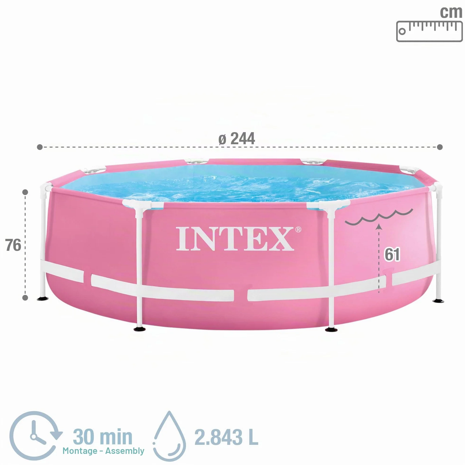 Intex Basen Metalowy 2,44 m x 76 cm Różowy 28290NP