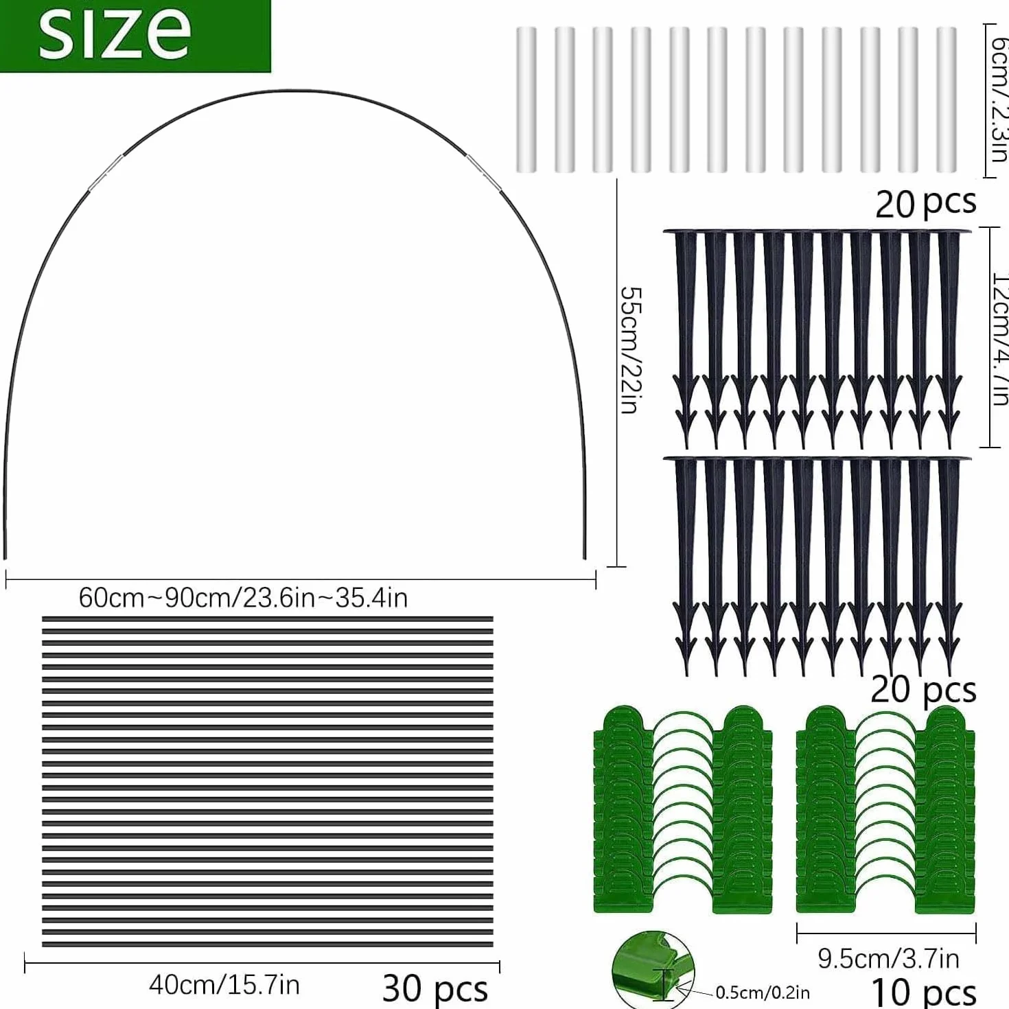 Shengruili 30 pièces Arcs de tunnel de plantation, 3X10M filet anti-insectes, tunnel en film pour jardin surélevé, filet pour légumes de jardin, filet de protection des plantes, filet pour plantes et
