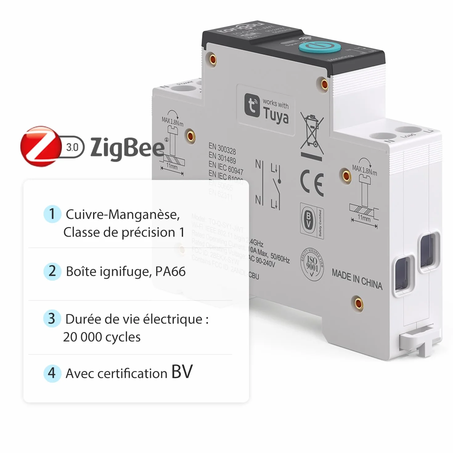 TONGOU Interrupteur Connecté 16A ZigBee Intelligent Compatible Alexa Google Assistant TUYA Smart Life Commutateur