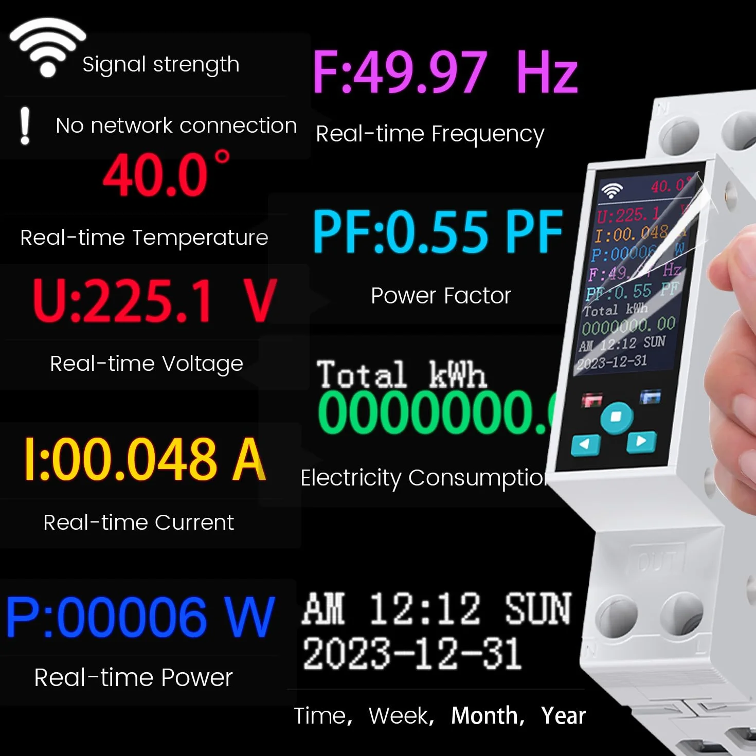TONGOU Compteur Électrique WiFi Commutateur Rail Din 1P+N 1-50A 230VAC Smart Meter Compatible Alexa