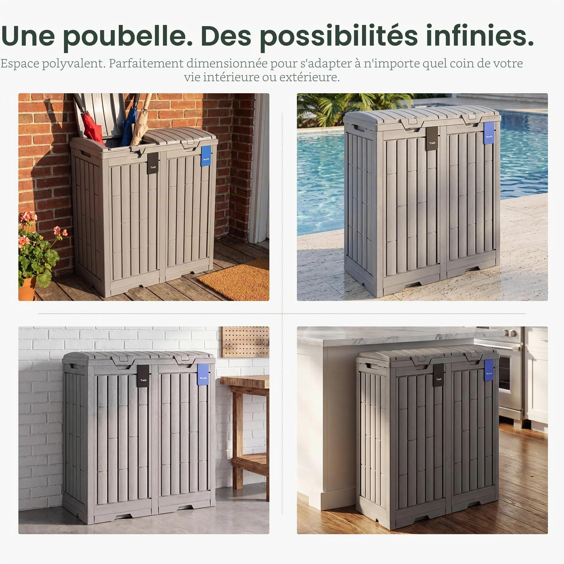 EAST OAK Poubelle d'extérieur de 280 litres | Poubelle en résine imperméable avec Couvercle à étages et Plateau d'égouttement | Poubelle extérieure pour terrasse | Cuisine, arrière-Cour et terrasse |