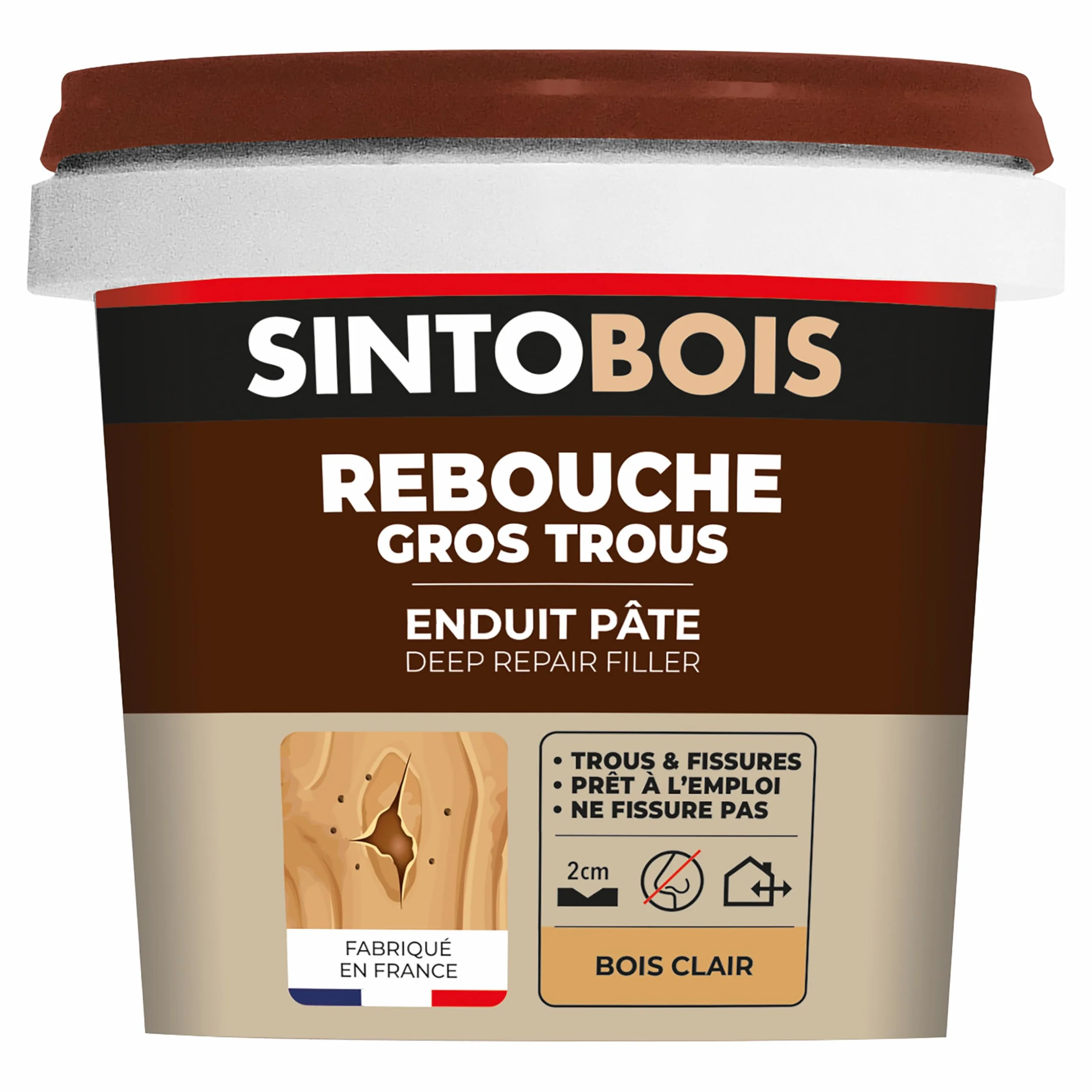 SINTO Rebouche bois gros trous et fissures 500g Intérieur Extérieur