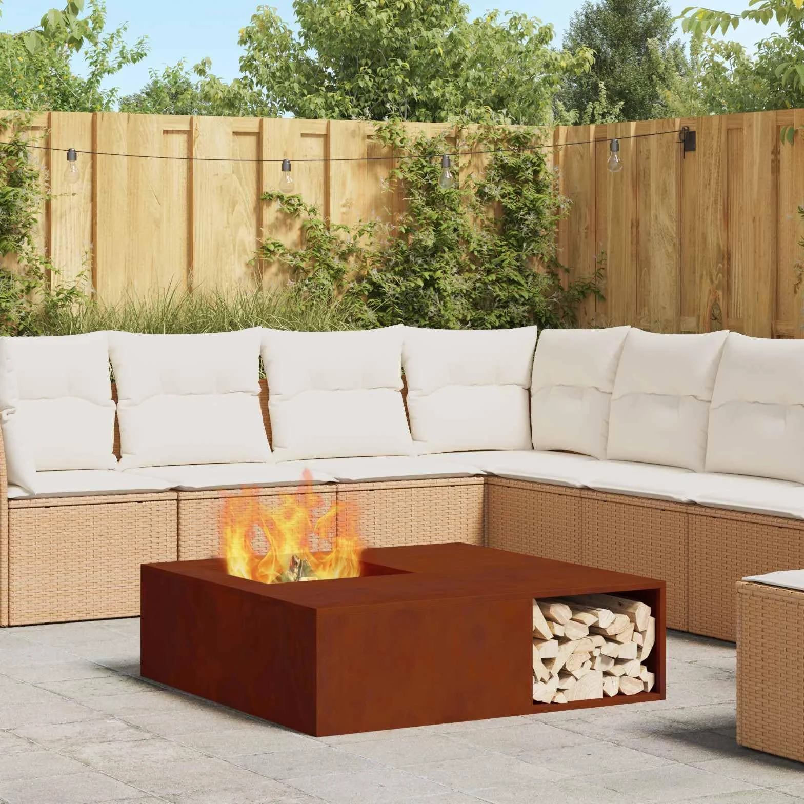 vidaXL Foyer de cheminée Marron 100 x 100 x 30 cm Acier patiné, Foyer de Jardin élégant, carré en métal Moderne, résistant à la Chaleur, Parfait pour Vos soirées Entre Amis