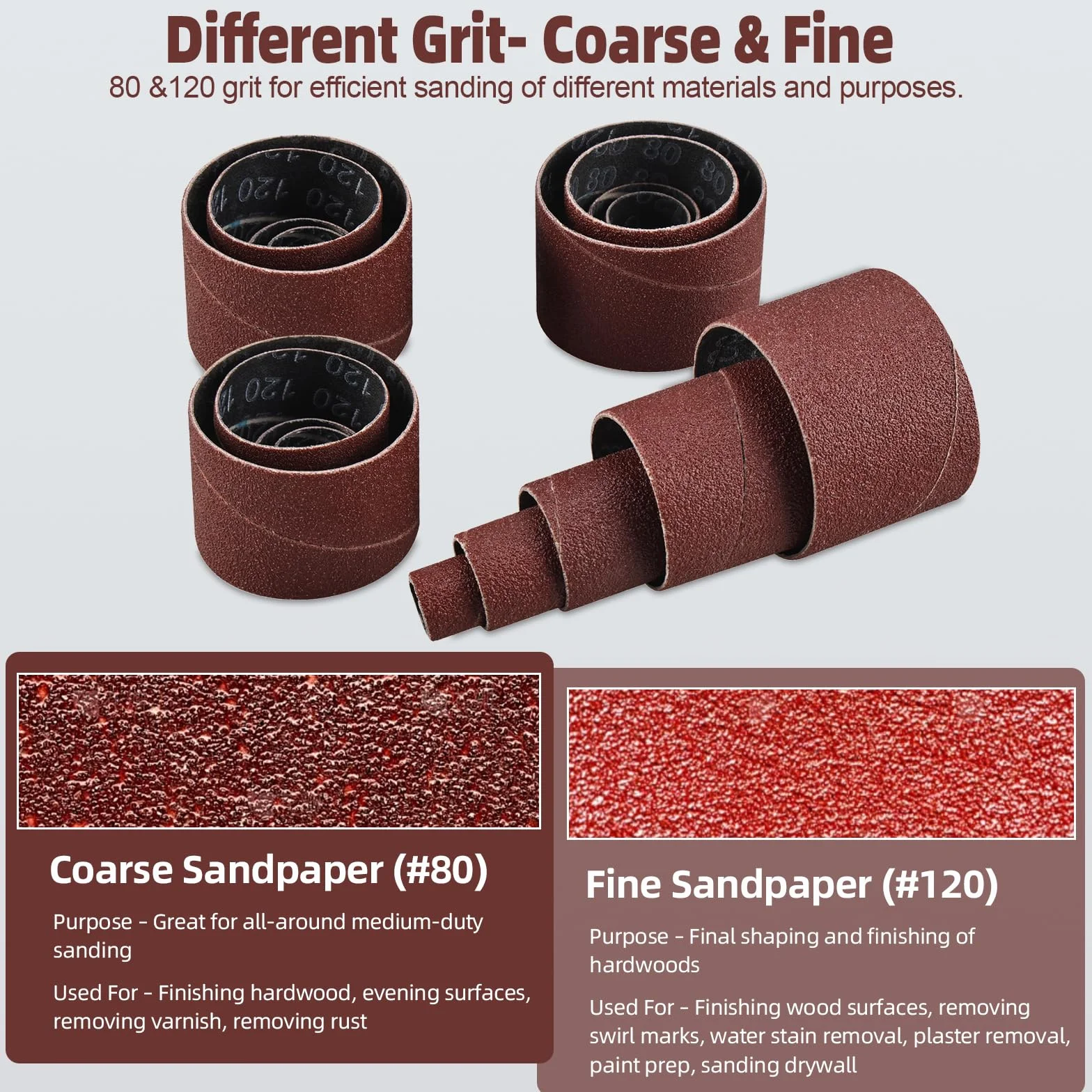 FreeTec Tambour de Ponçage 25pces Manchon Abrasif 80 120 Grain pour Ponceuse Ø12-50 mm