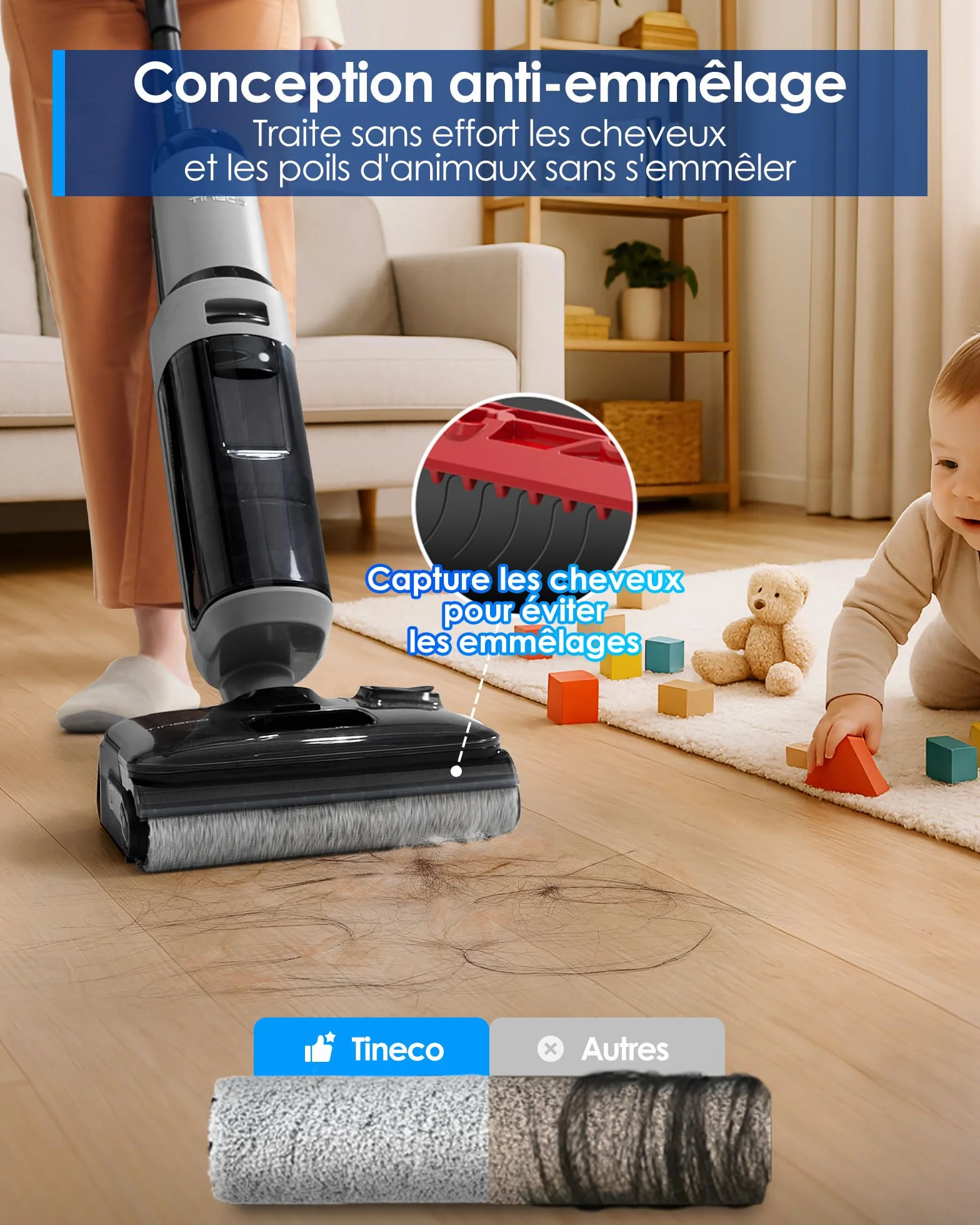Tineco Floor One i5 Stretch Aspirateur Laveur Sec et Humide 20 kPa 180° 30 Min
