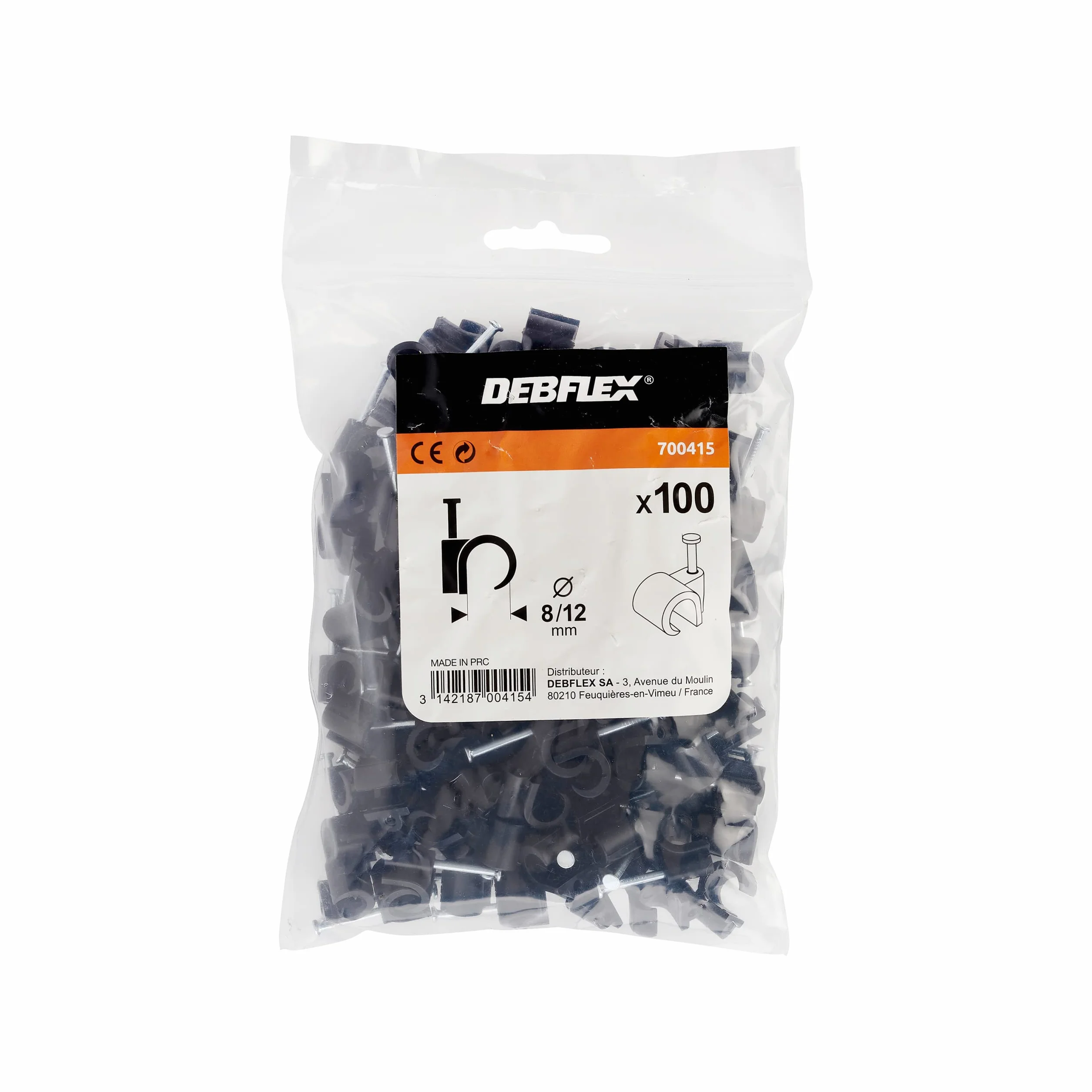 DEBFLEX Attaches-Câbles D8/12 Noir Acier Clips Fixation Câbles Électriques Fils