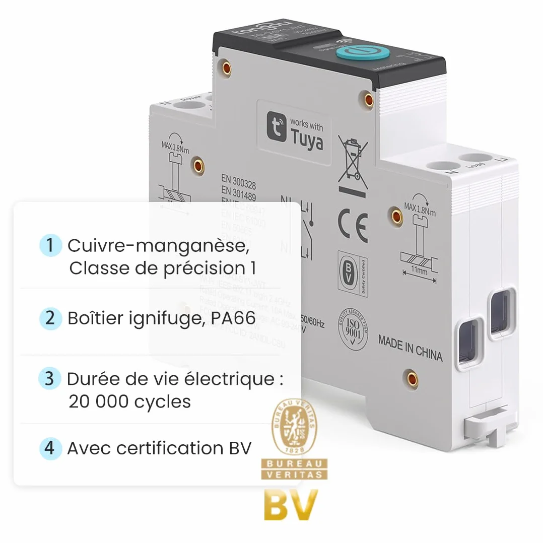 Interrupteur Connecté 16A WiFi Intelligent Compatible Alexa Google Assistant TUYA Smart Life Commande Vocale