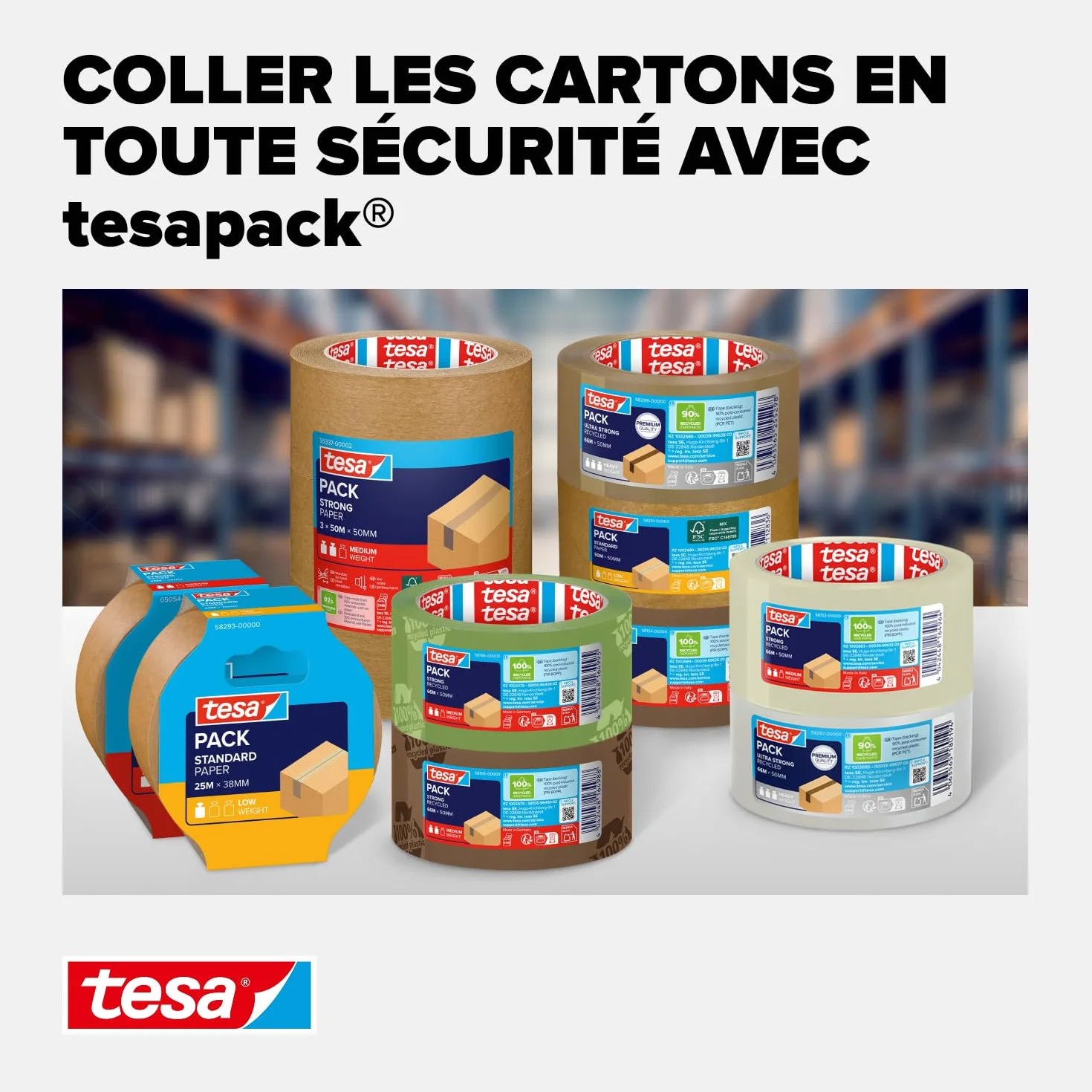 Tesa tesapack STANDARD PAPER Ruban d’emballage en papier Marron 3 rouleaux 50 m x 50 mm