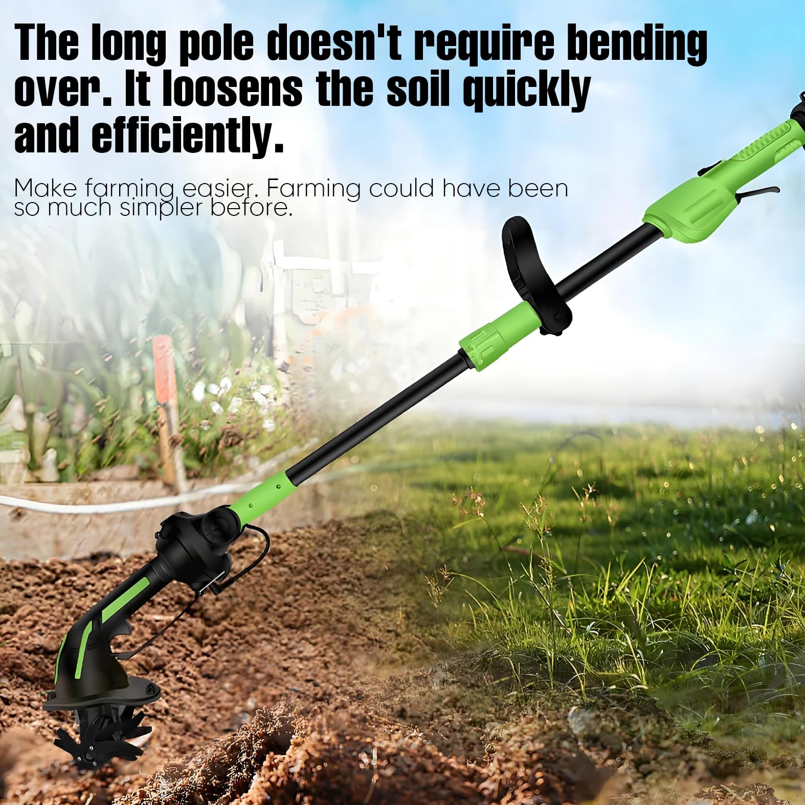 Motobineuse éLectrique sans Fil 21v avec Batterie, Portable Motoculteur de Jardin Manuel sans Fil, motocultiveur léger avec 10 cm de Largeur et Profondeur de Travail, pour Massif (2 Batteries)