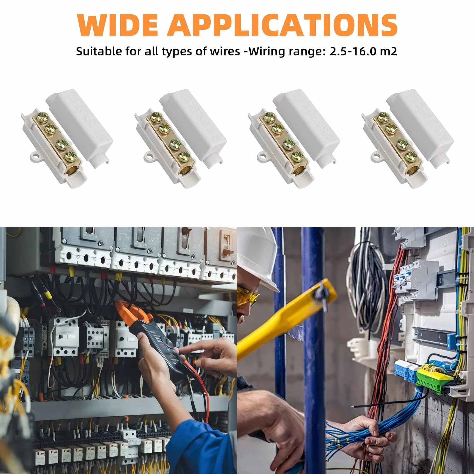 Connecteurs de passage 2 broches 100 A 1000 V Bloc de serrage 2,5-16 mm² Boîtier ABS