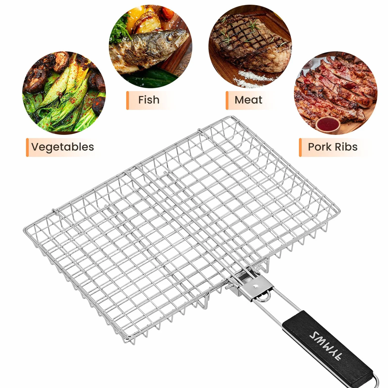 Panier de barbecue en acier inoxydable pliable et portable avec poignée amovible - Grille de cuisson anti-adhésif pour camping