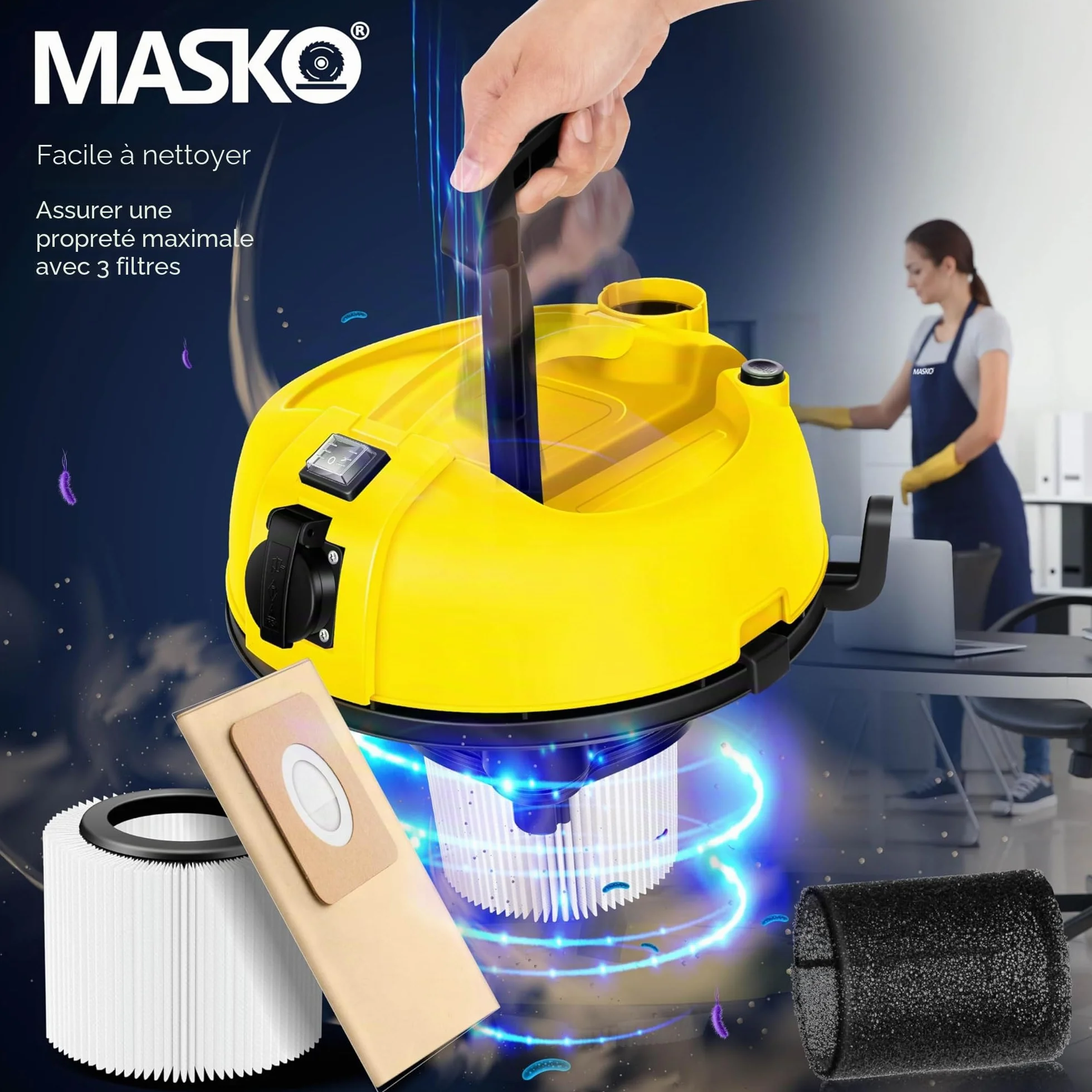 Masko Aspirateur Industriel 6IN1 2300 W Eau et Poussière Soufflage Sec Humide