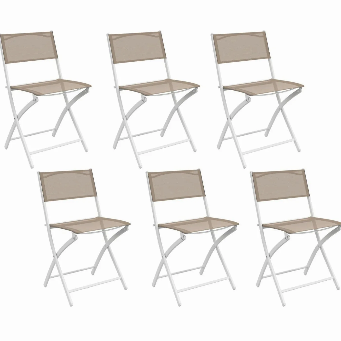 IDMarket - Lot de 6 chaises de Jardin Pliantes Bastia métal et textilène Blanc et Beige