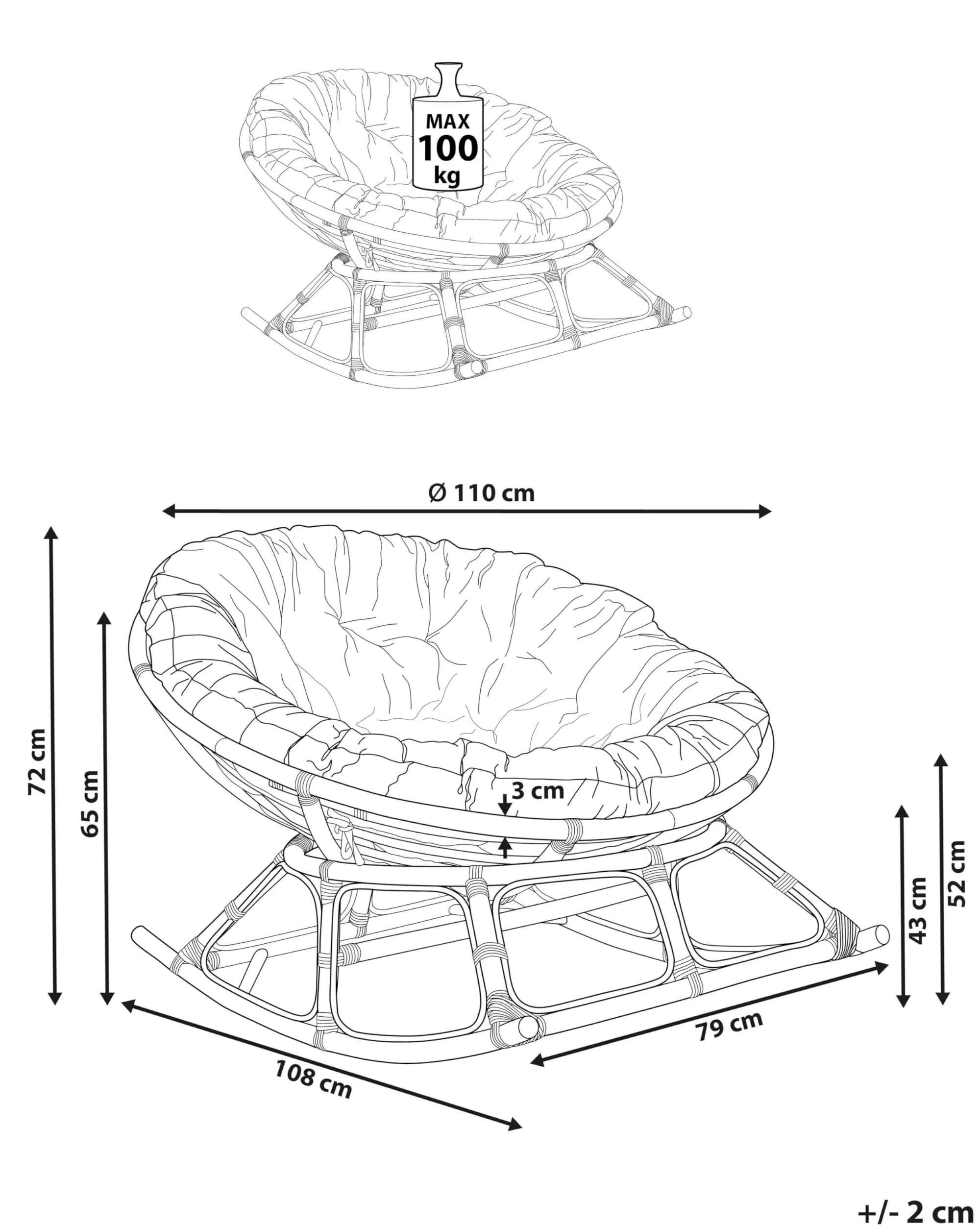 Beliani Fauteuil à Bascule Rond en Rotin Ton Naturel et Beige Clair Empilable Orvieto
