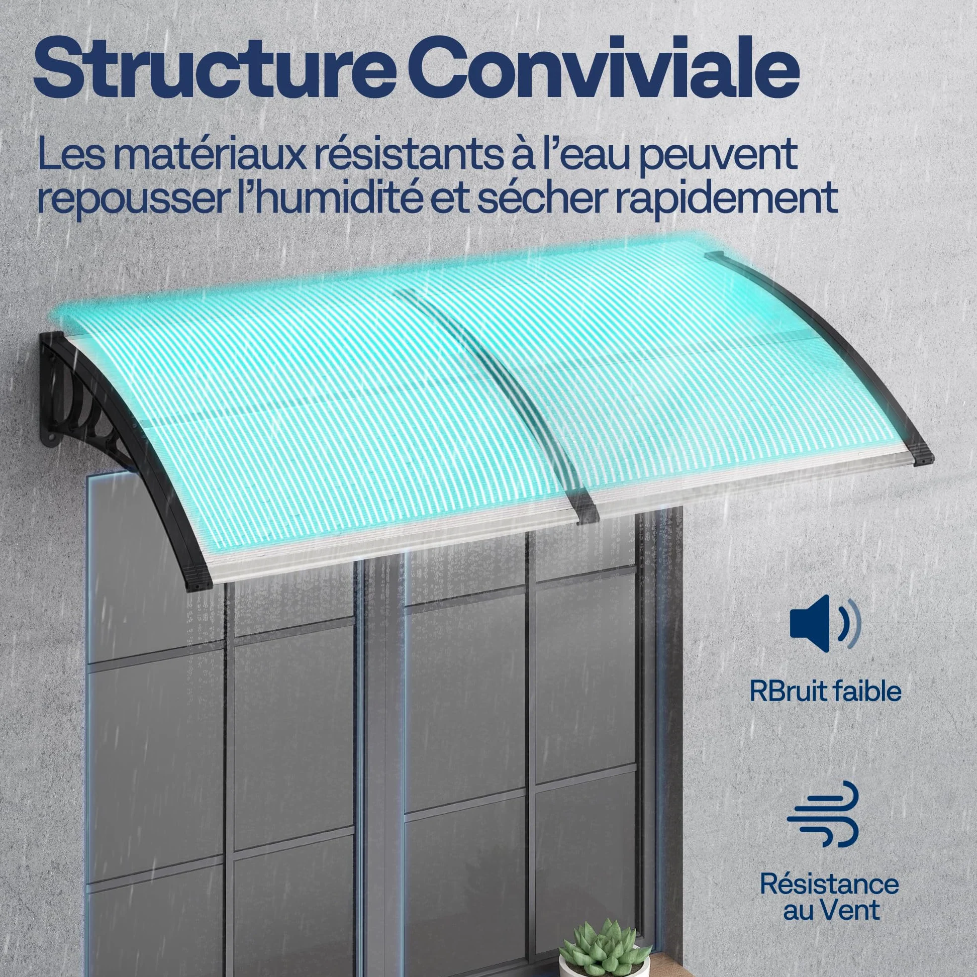 VIVOHOME Auvent de Porte et fenêtres 300x100cm Marquise de Porte Exterieur en Polycarbonate Transparent auvent en Arc pentu Protection Contre Pluie et UV pour Terrasse Balcon Patio