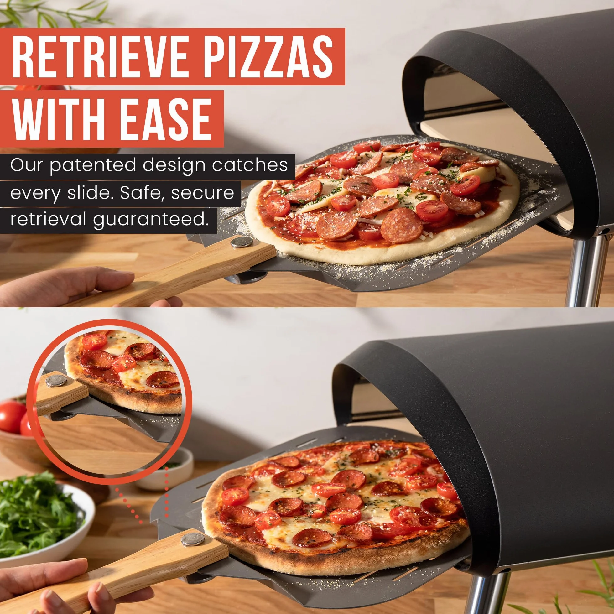 Pelle à Pizza Chef Pomodoro avec Poignée en Bois Pliable 35 cm Aluminium