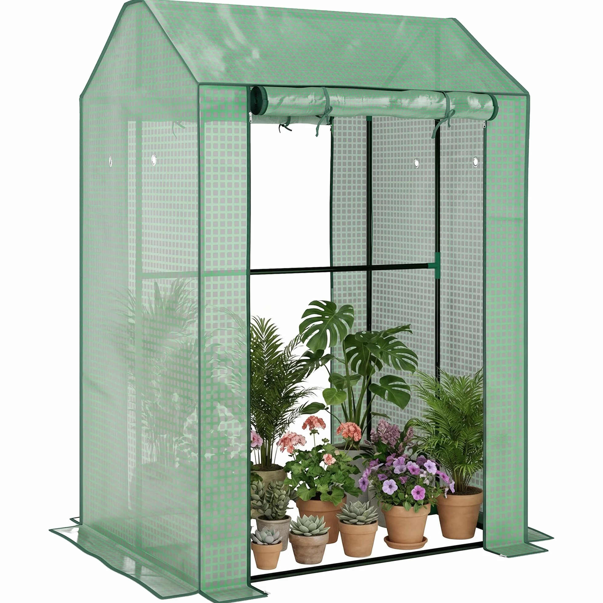 Outsunny Serre de Jardin PE 135 g/m² Châssis Acier 2 Portes zippées 100 x 80 x 150 cm Vert
