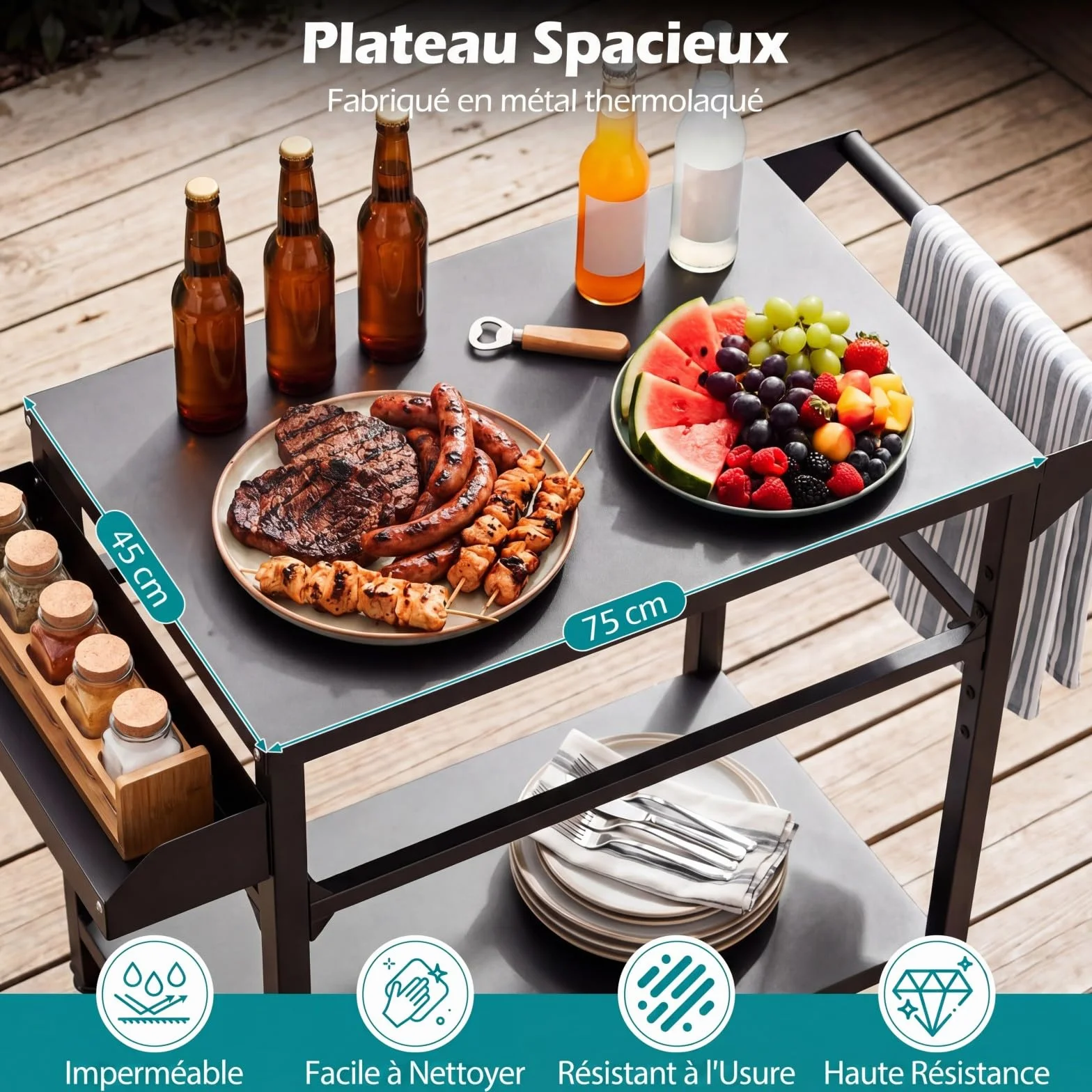COSTWAY Chariot de Barbecue d'Extérieur 2 Niveaux, Table de Four à Pizza Mobile 100 x 45 x 80 cm