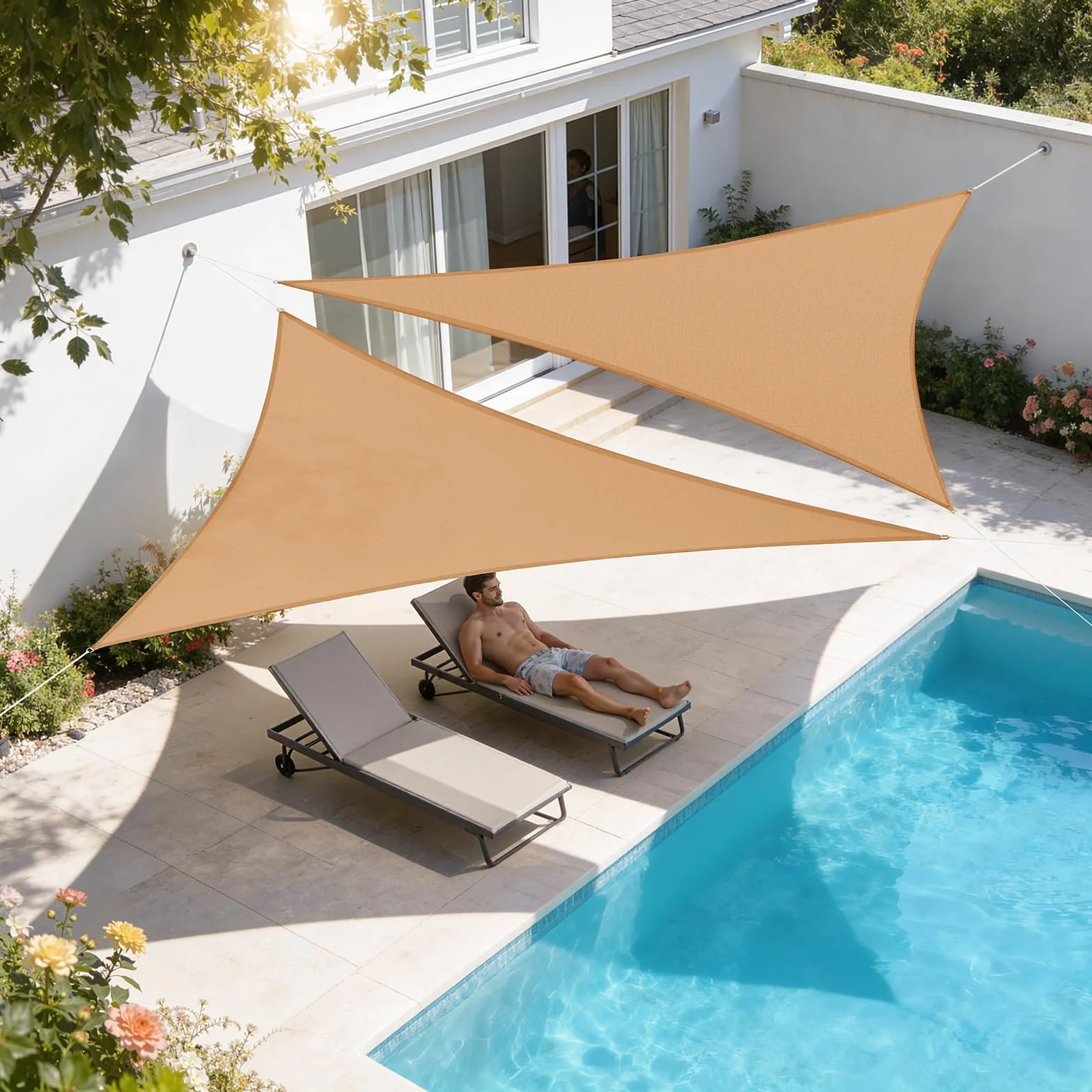 WOLTU Voiles d'ombre Triangle 3.6x3.6x5.1 m HDPE Respirante Protection Solaire Anti-UV 85% Vent