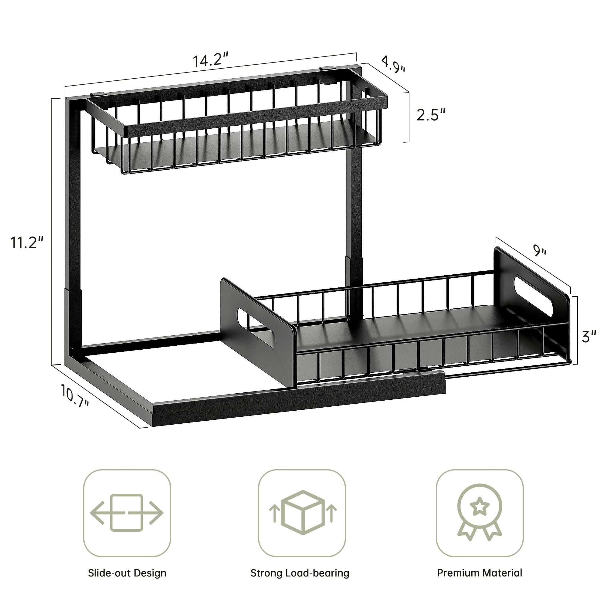 Two-Tier Pull-Out Cabinet Organizer - Black