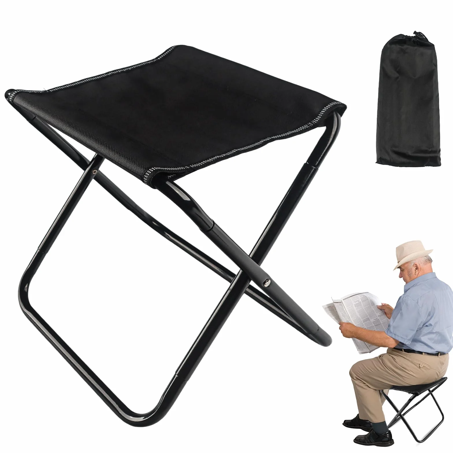 Tabouret de Camping Pliant - 30cm Mini Tabouret De Camping Pliable - Renforcé, Tabouret Pliant Portable avec Sac de Rangement - Pour Extérieur, Pêche, Pique-Nique, Randonnée, Jardin, Plage