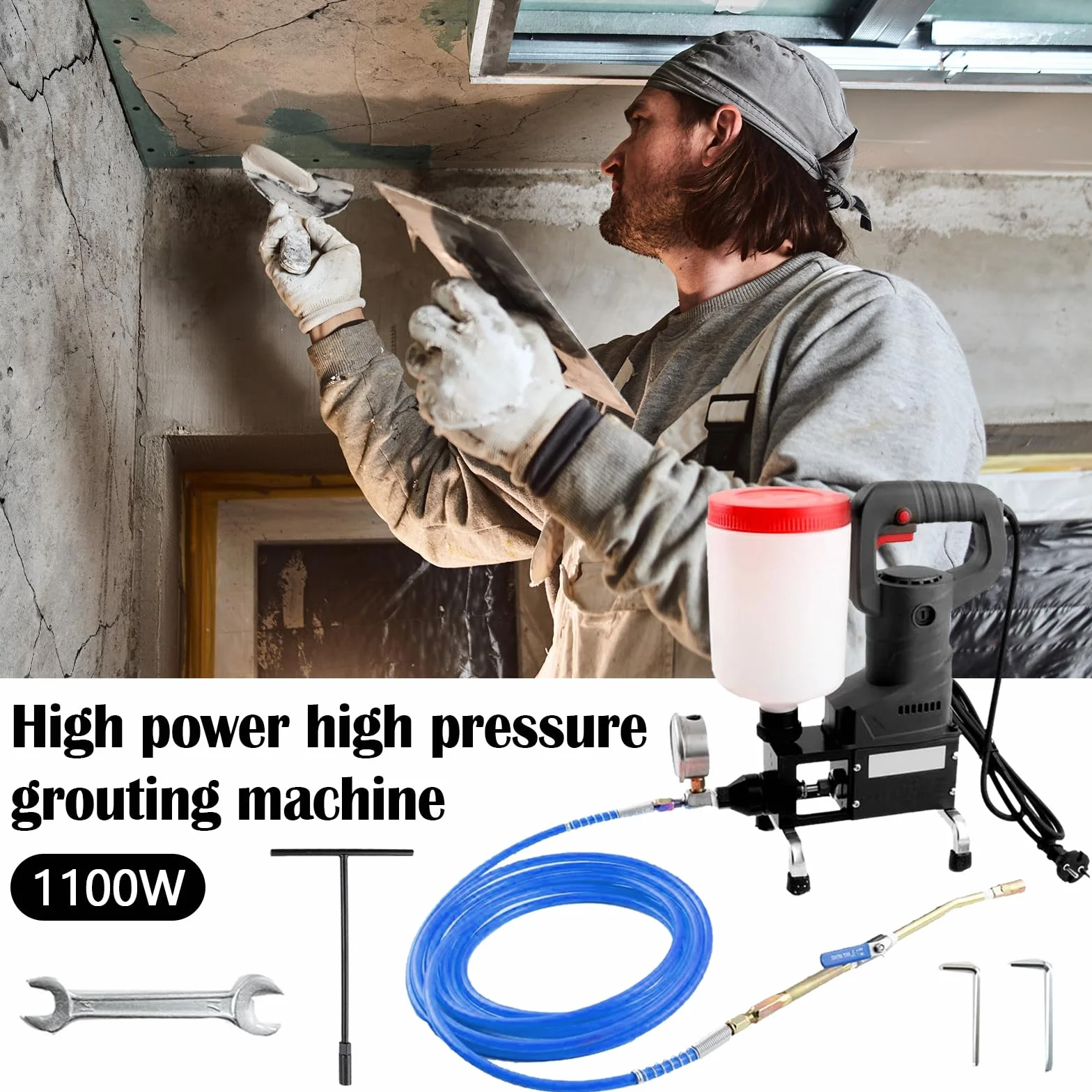 Machine d'Injection Haute Pression 1100W 2L Pompe Joint Sol avec Manomètre