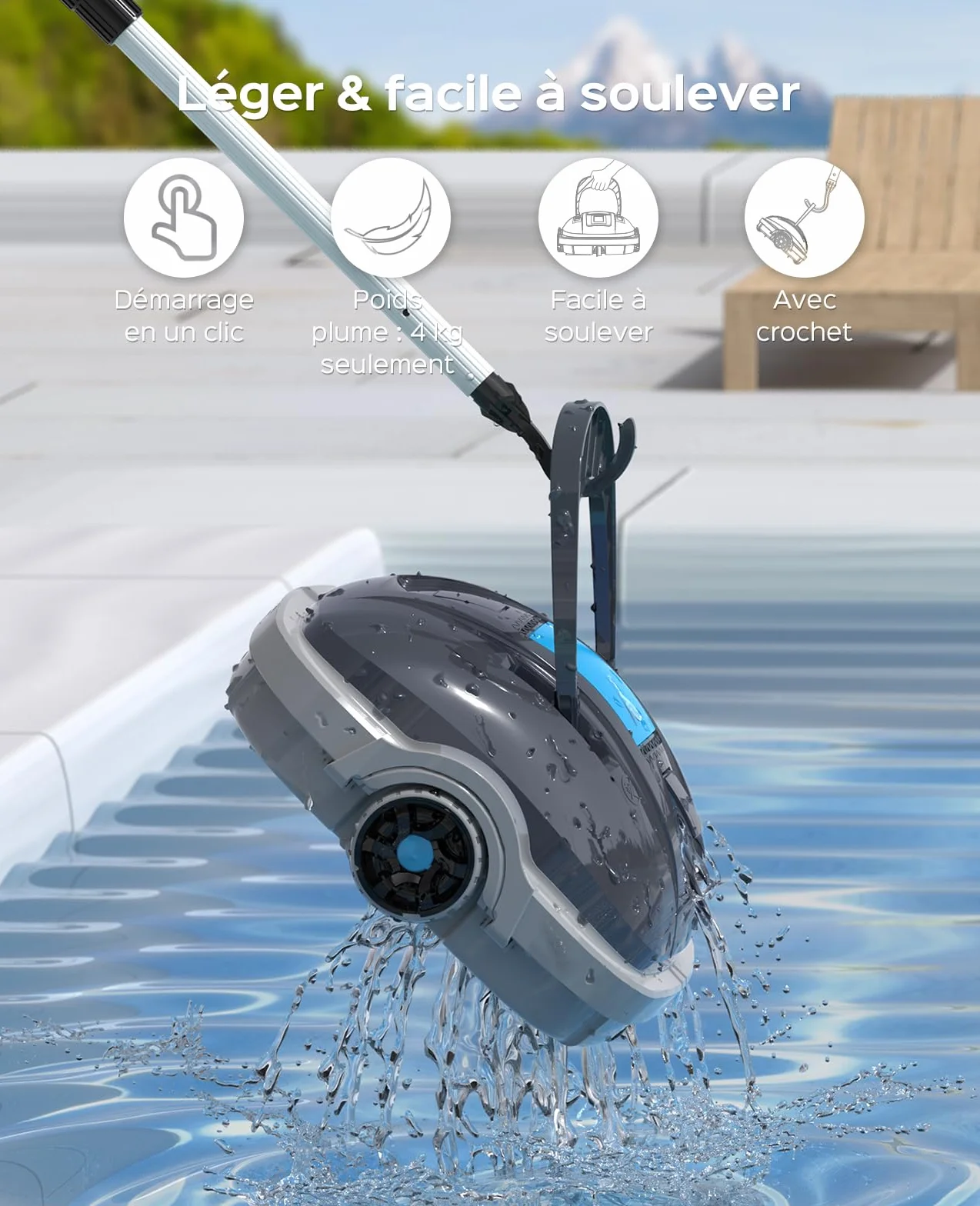 WYBOT Osprey 200 Max Robot Piscine sans Fil, Aspirateur Piscine Moteurs Doubles, Autonomie 100 Min, 80m², Gris foncé