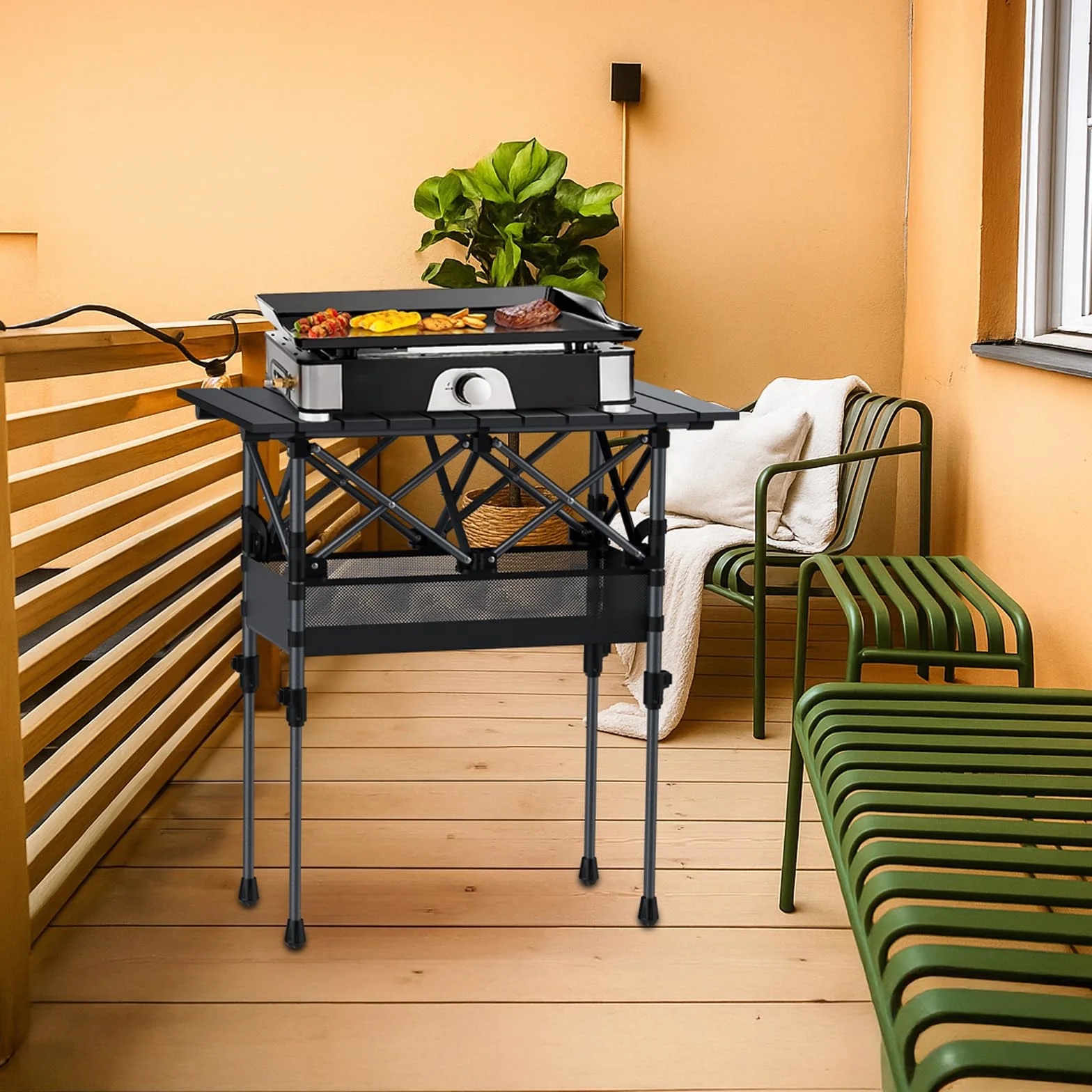 GARLLEN Table de Camping Pliante Portable Deux Réglages de Hauteur Imperméable 3-4 Personnes