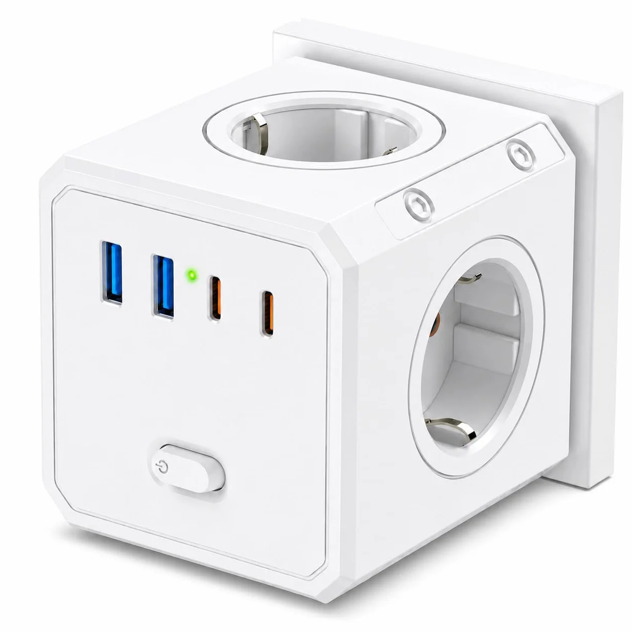 BURNNOVE Multiprise Murale USB C 8 en 1 4 Prises AC 2 USB-A 2 USB-C Interrupteur 16A 4000W Blanc