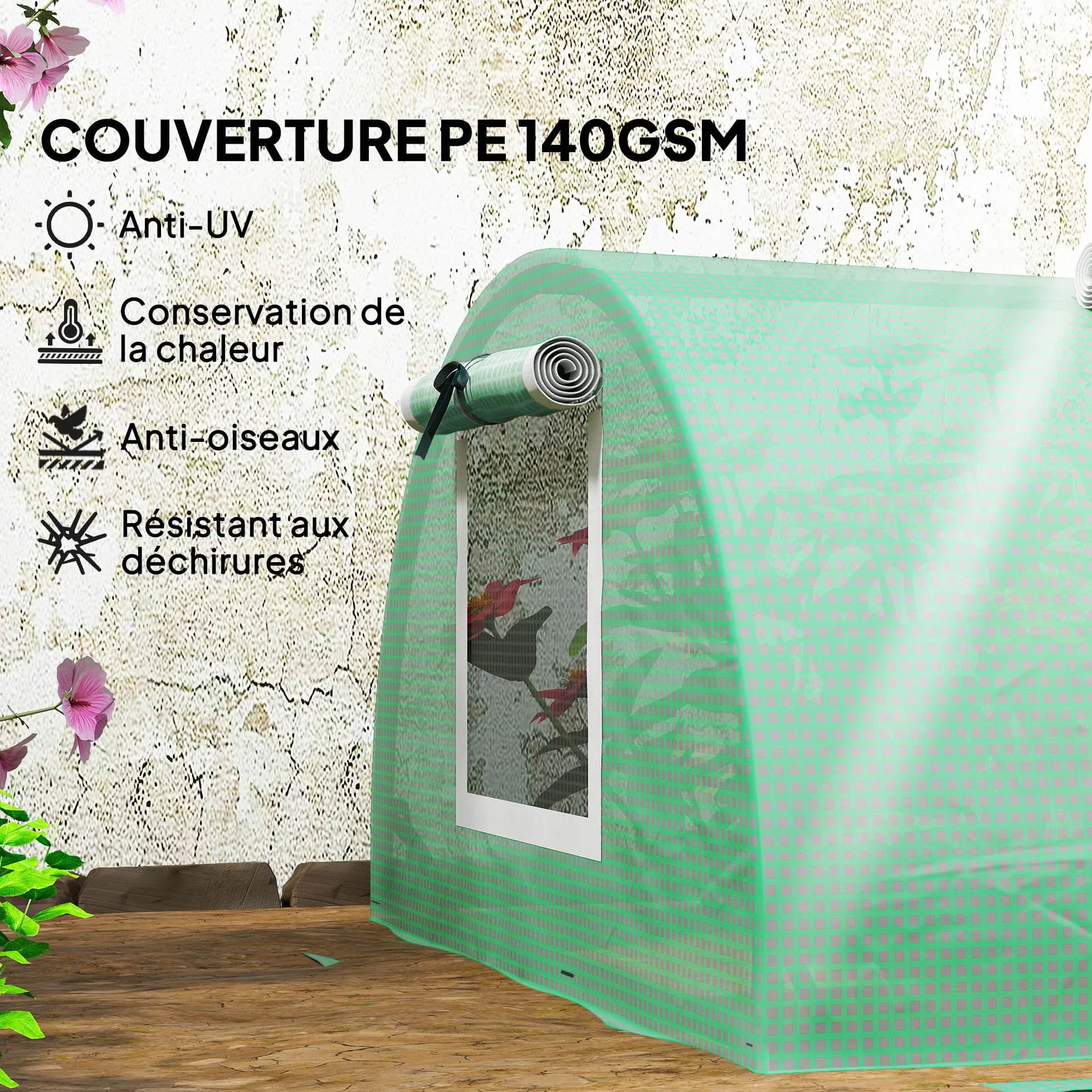 Outsunny Mini Serre de Jardin Mini Serre Tunnel à tomates 300 x 80 x 45 cm Acier PE Haute densité 140 g/m² Anti-UV 5 Portes en Filet enroulables Vert