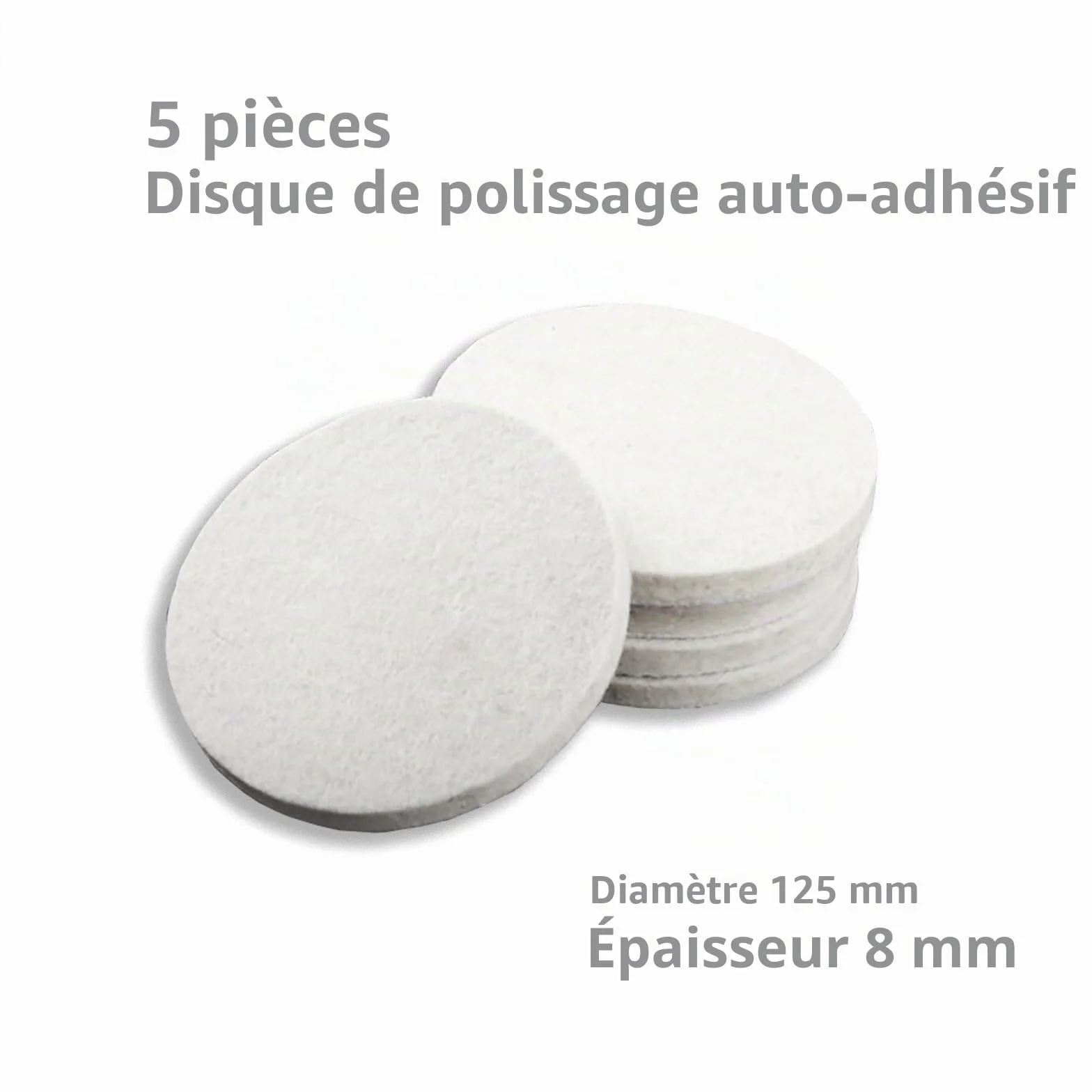 Lot de 5 tampons de polissage 125 mm x 8 mm en laine pour polir verre, plastique, métal, marbre