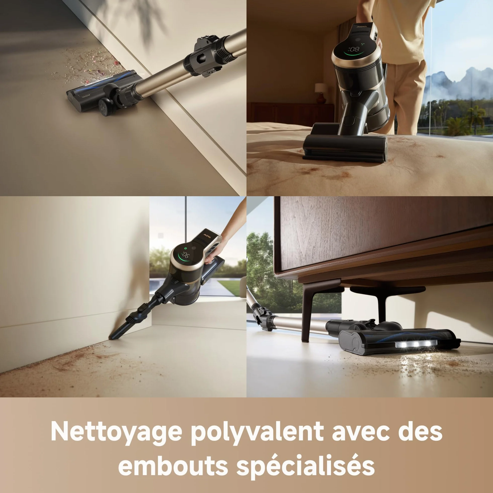 Mova Aspirateur Balai sans Fil S2 36000Pa Autonomie 60 Min Filtration 99,9% Anti-nœuds