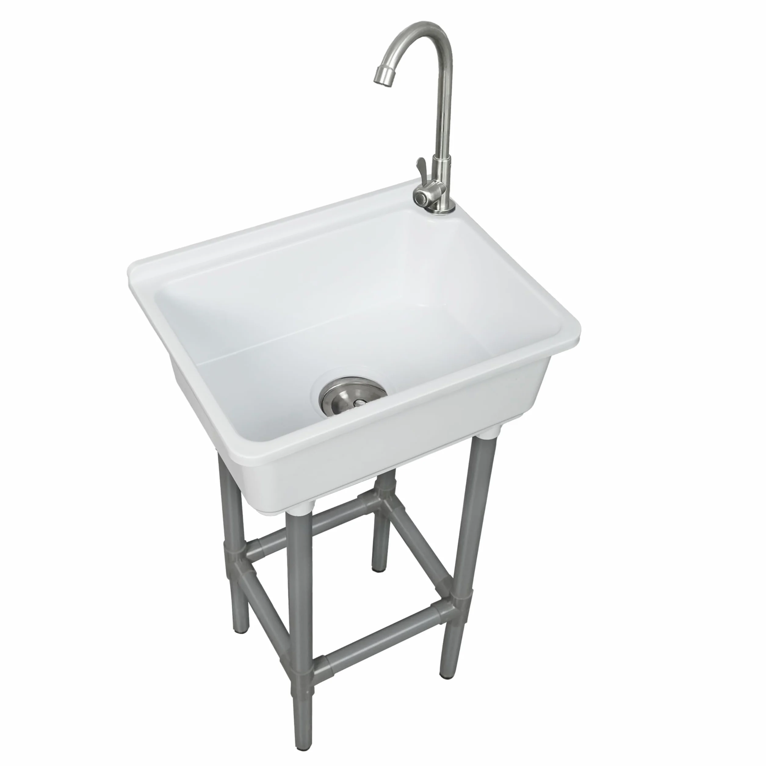 Évier utilitaire mural 42x32 cm cuve unique plastique avec trou robinet 3,2 cm