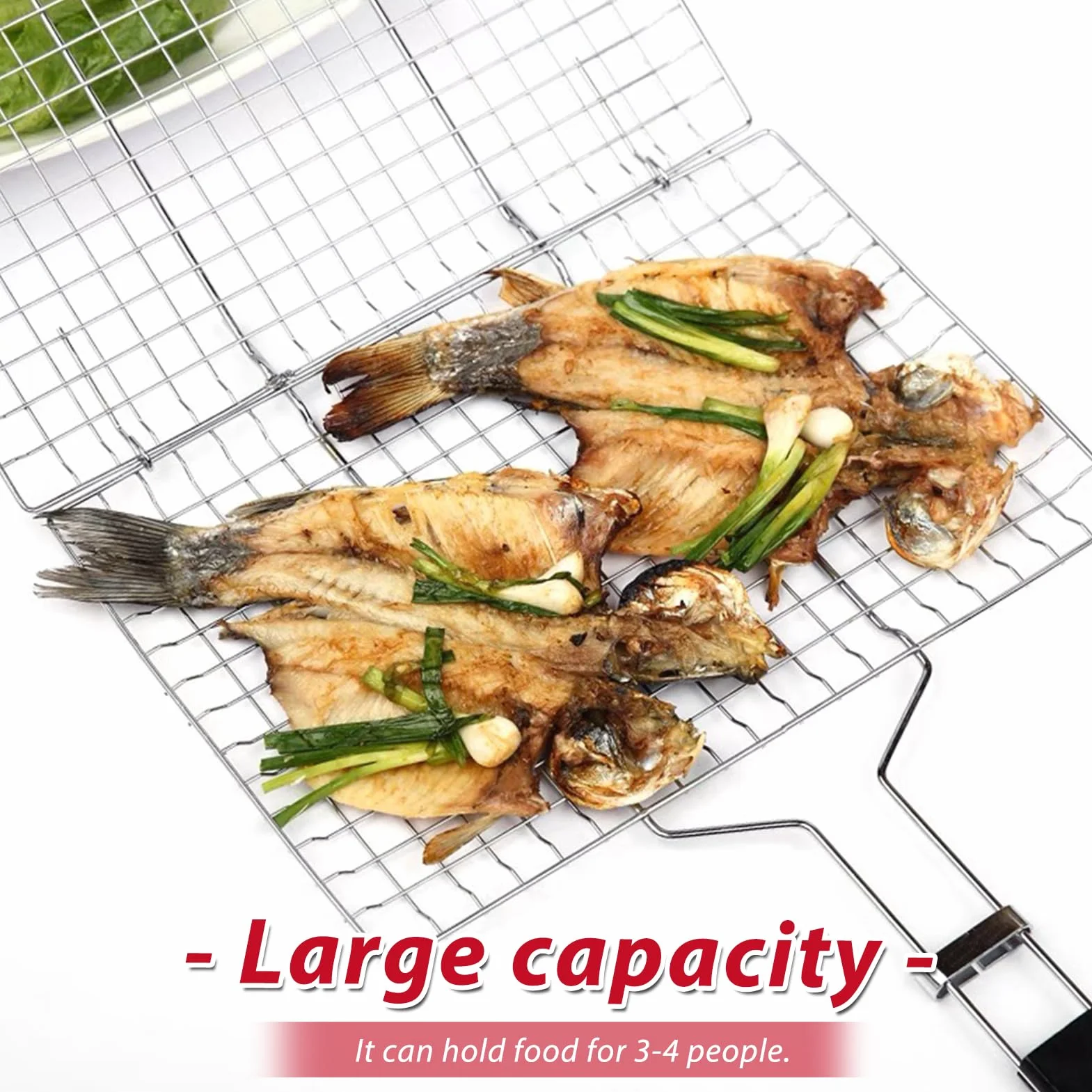 PNOOFR Panier Grille pour Barbecue, Grille Barbecue, Plat Cuisson Barbecue en Acier Inoxydable avec poignée, Support de Barbecue Portable pour l'extérieur avec Brosse à Badigeonner