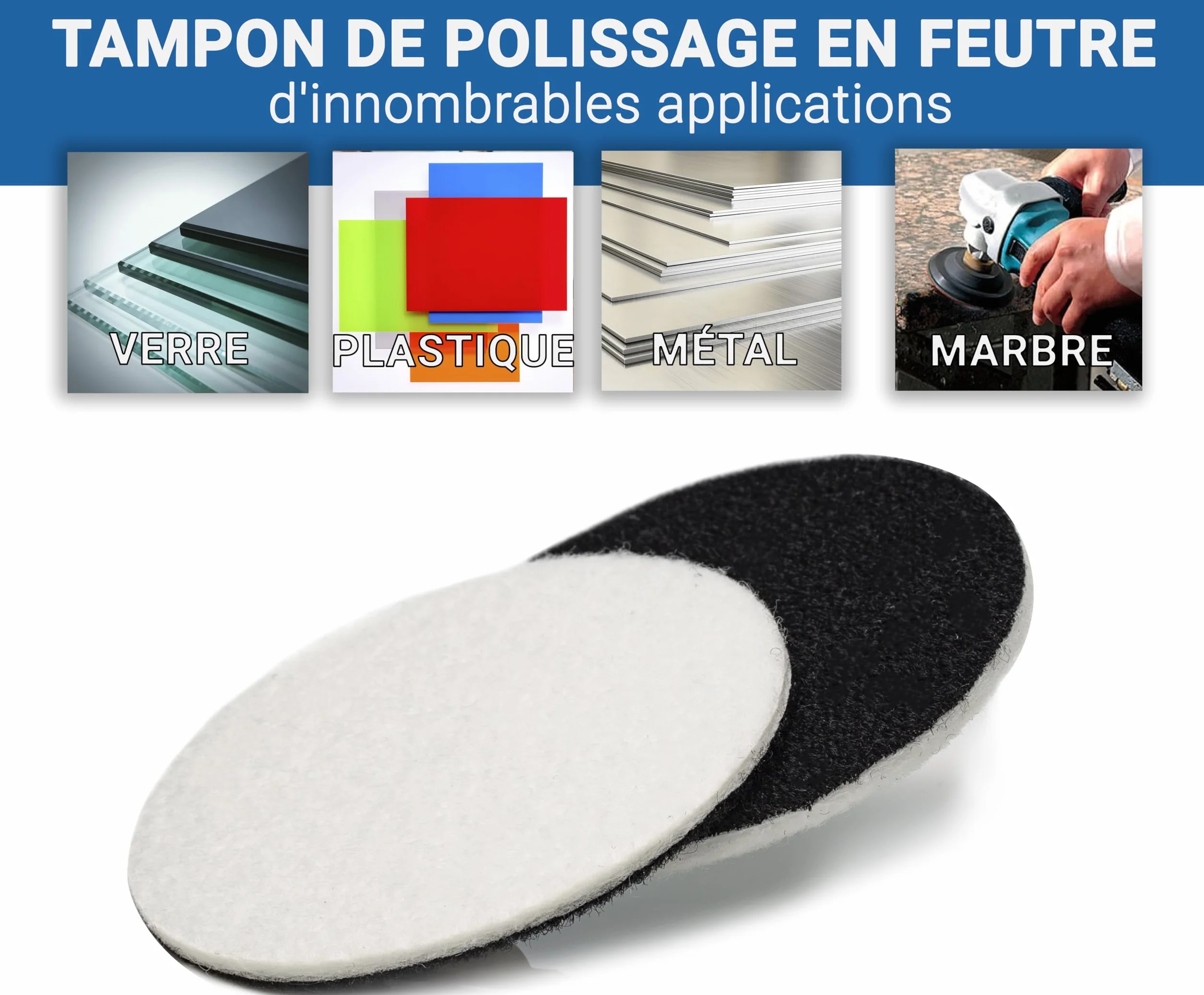 GLASS POLISH GP11009 Lot de 5 tampons de Polissage en Feutre 115 mm