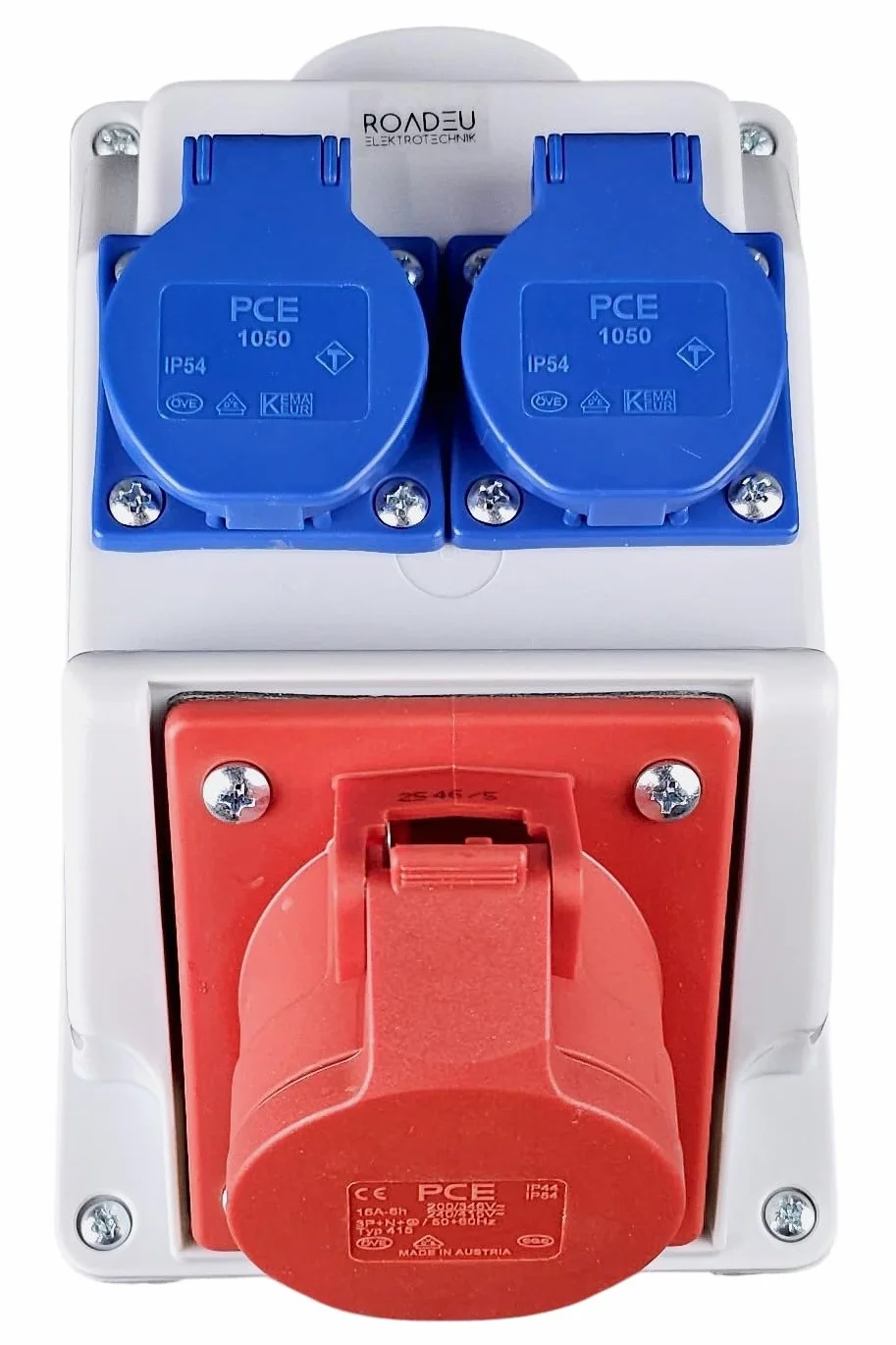 RoadEu Prise Murale Combinée IP44 1x CEE 16A 5P 400V + 2x Prises 230V Répartiteur de Courant