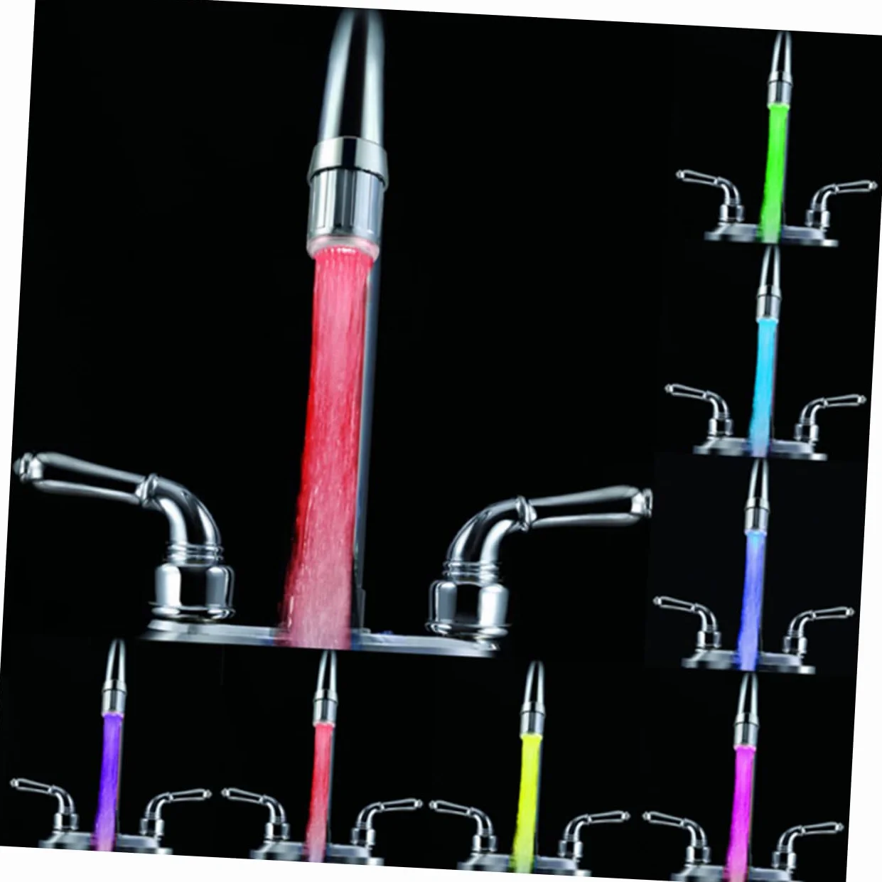 Uonlytech Robinet LED À 7 Couleurs Cuisine Salle De Bain Embout Lumineux Avec Aérateur Intégré Cascade Lumineuse Eau Chaude Froide