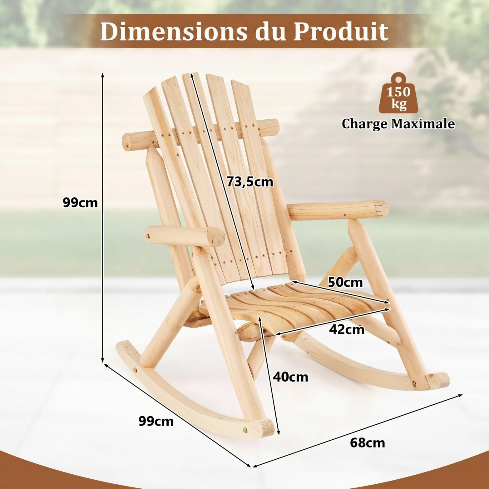 COSTWAY Fauteuil à Bascule Adirondack Exterieur Interieur, Rocking Chair en Bois Massif, Siège Incurvé, Haut Dossier Éventail, Chaise pour Jardin Terrasse Balcon, Charge 150 kg, 99 x 68 x 99 cm