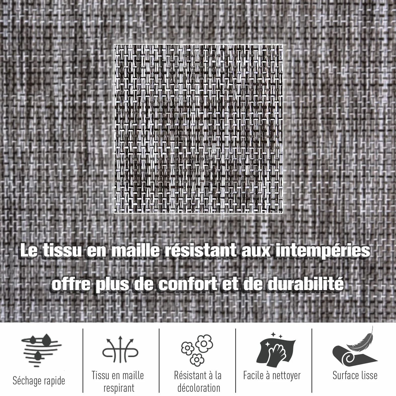 Outsunny Fauteuil à Bascule Dossier inclinable réglable Chaise Longue Pliable dim. 64L x 94l x 108H cm métal époxy Noir textilène Gris chiné