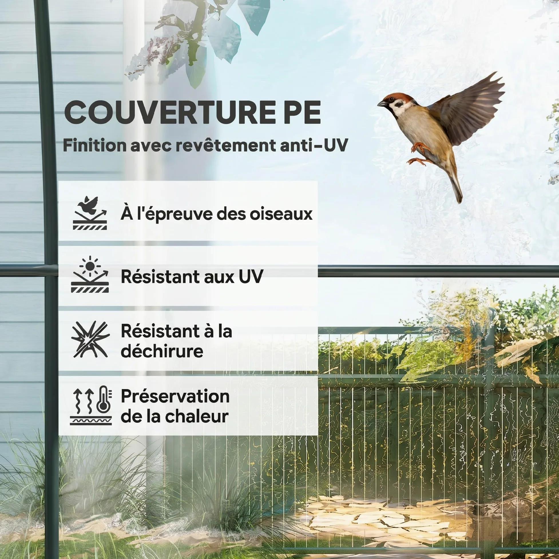 Outsunny Serre de Jardin Tunnel avec châssis Tubulaire renforcé Surface Sol 6 m² Porte zippée 2 fenêtres enroulables Serre à tomates 3L x 2l x 2H m - Transparent