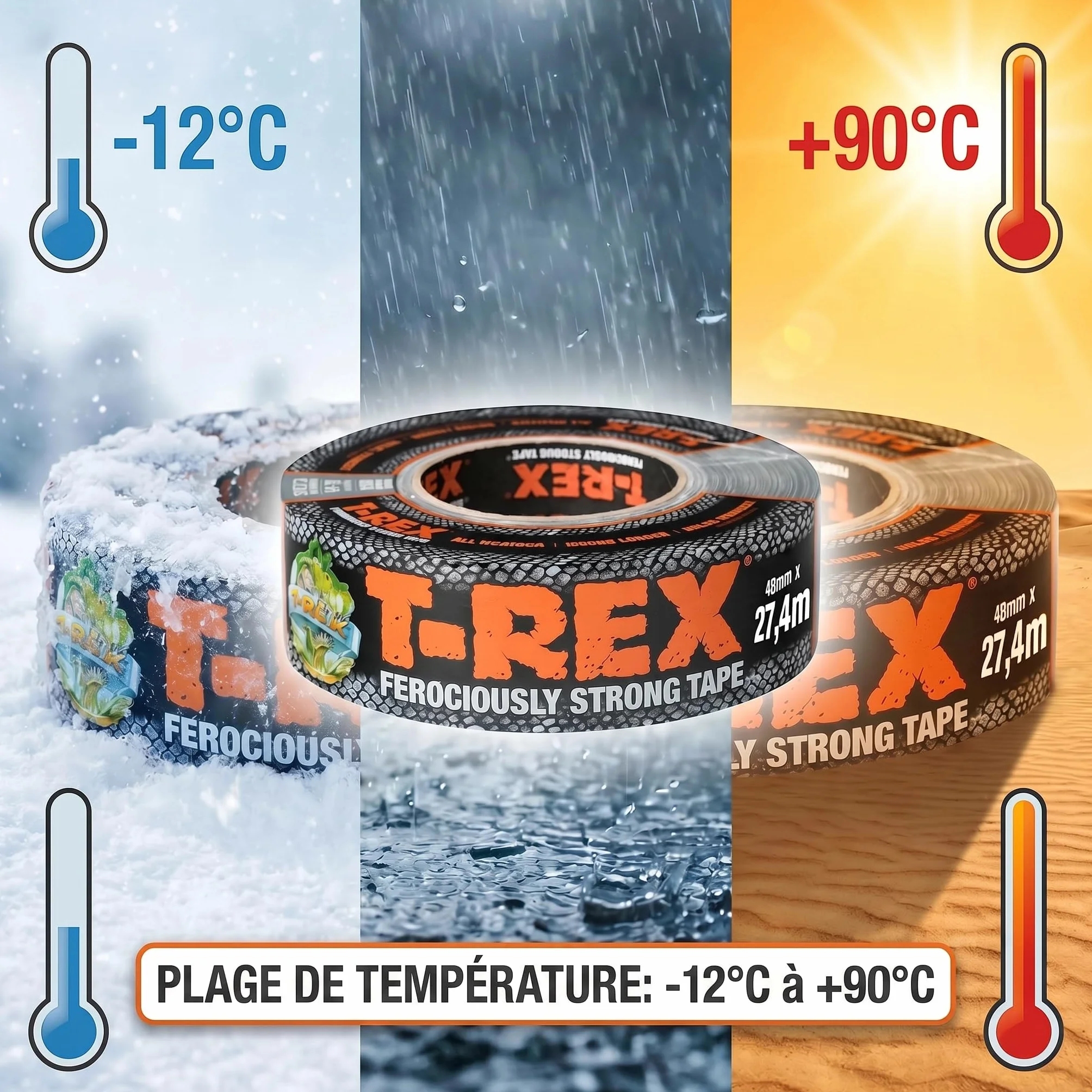 Ruban blindé extra fort T-REX 821-00 imperméable 48mm x 27,4mm